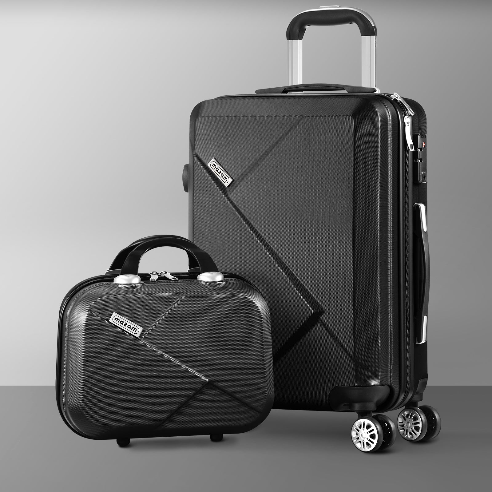Mazam 2PCS Luggage Suitcase Trolley Set Travel TSA Lock Storage Hard Case Black - Sunyee