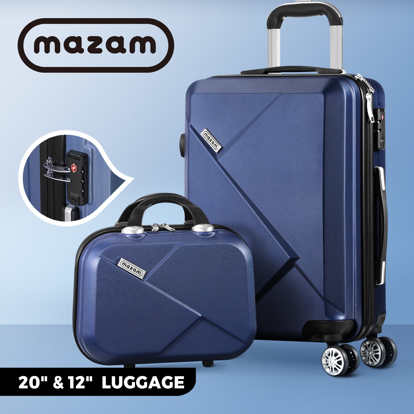 Mazam 2PCS 20+12" Luggage Suitcase Trolley Set Travel TSA Lock Storage Hard Case - Sunyee