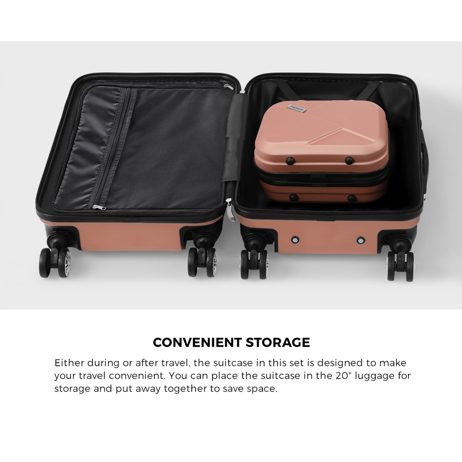 Mazam 2PCS Luggage Suitcase Trolley Set Travel TSA Lock Storage Hard Case Pink - Sunyee