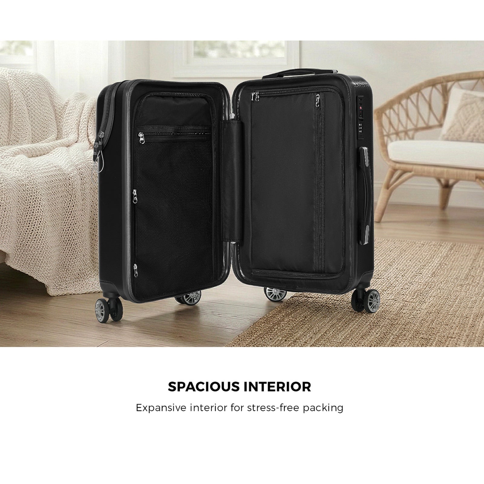 Mazam 2PCS Luggage Suitcase Trolley Set Travel TSA Lock Carry On Hard Case Black - Sunyee