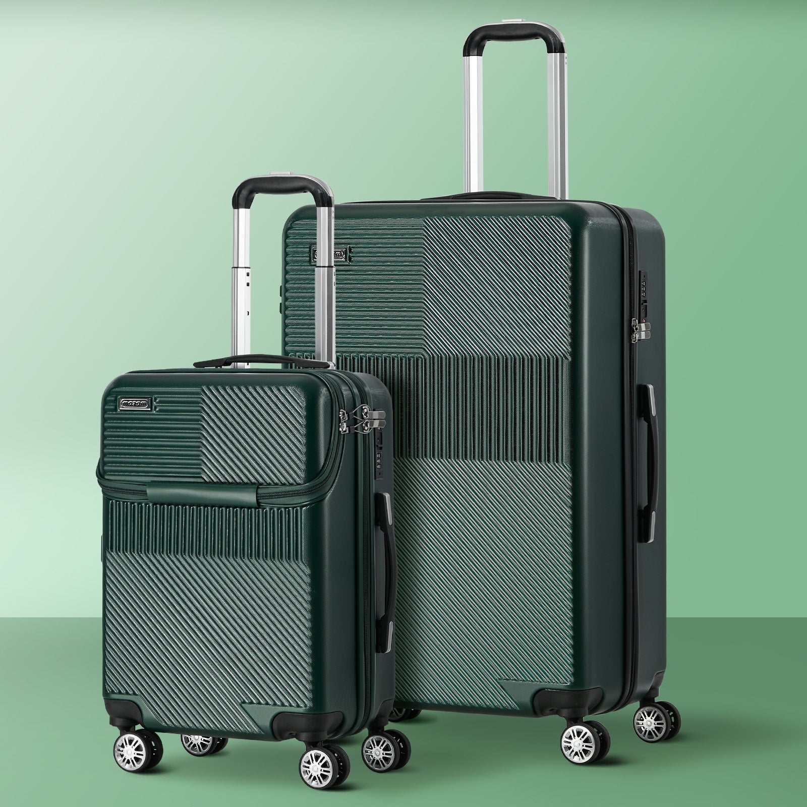 Mazam 2PCS Luggage Suitcase Trolley Set Travel TSA Lock Carry On Hard Case Green - Sunyee