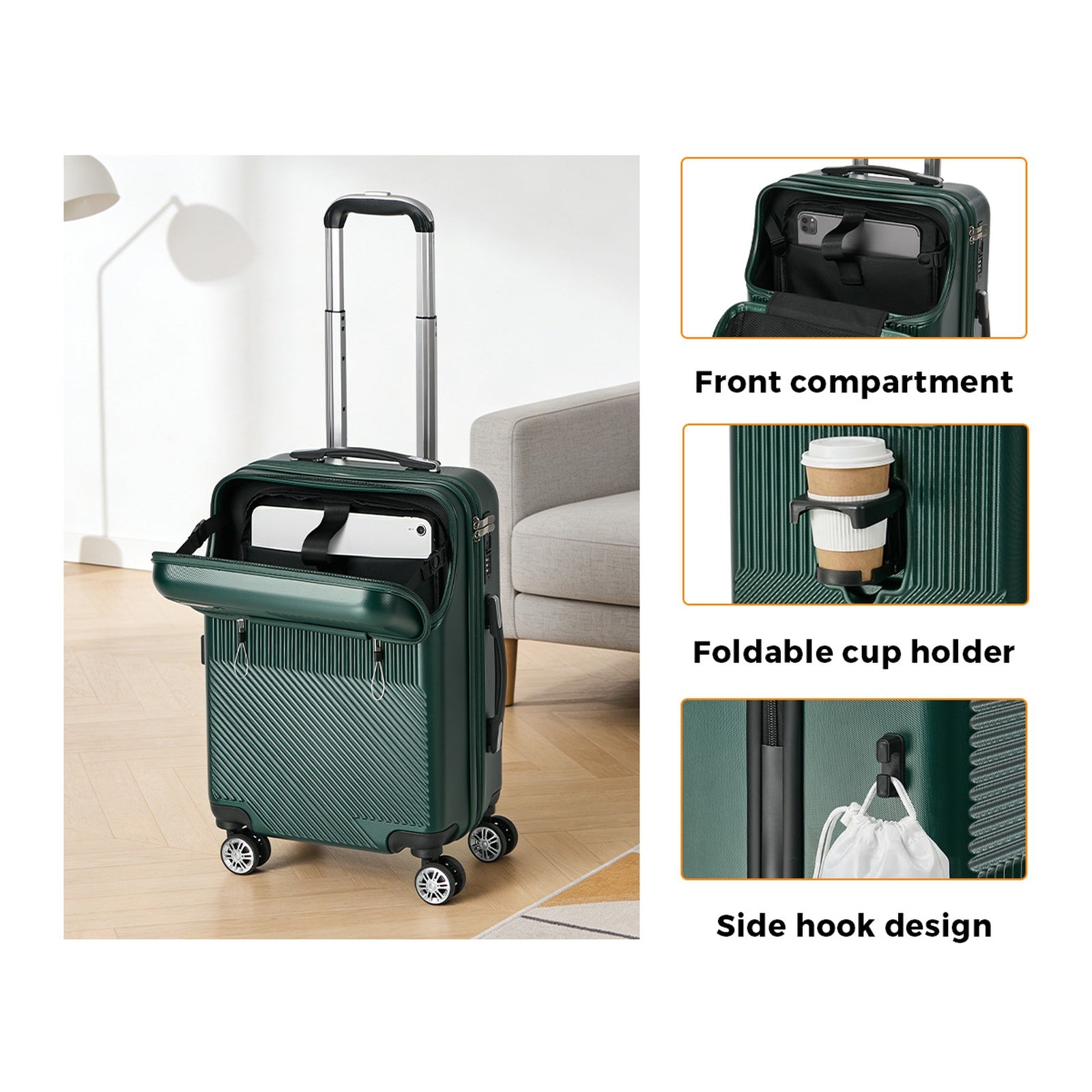 Mazam 2PCS Luggage Suitcase Trolley Set Travel TSA Lock Carry On Hard Case Green - Sunyee