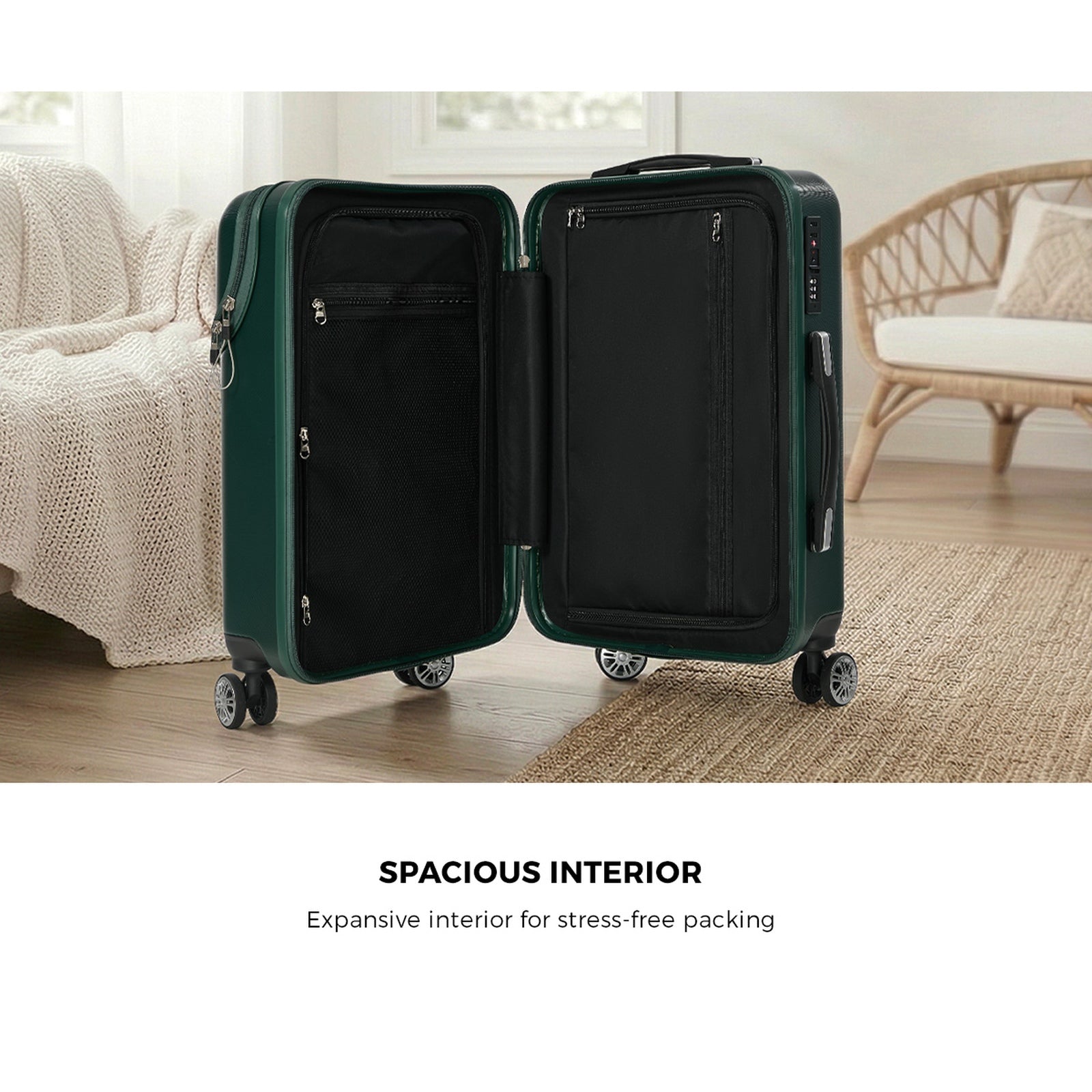 Mazam 2PCS Luggage Suitcase Trolley Set Travel TSA Lock Carry On Hard Case Green - Sunyee