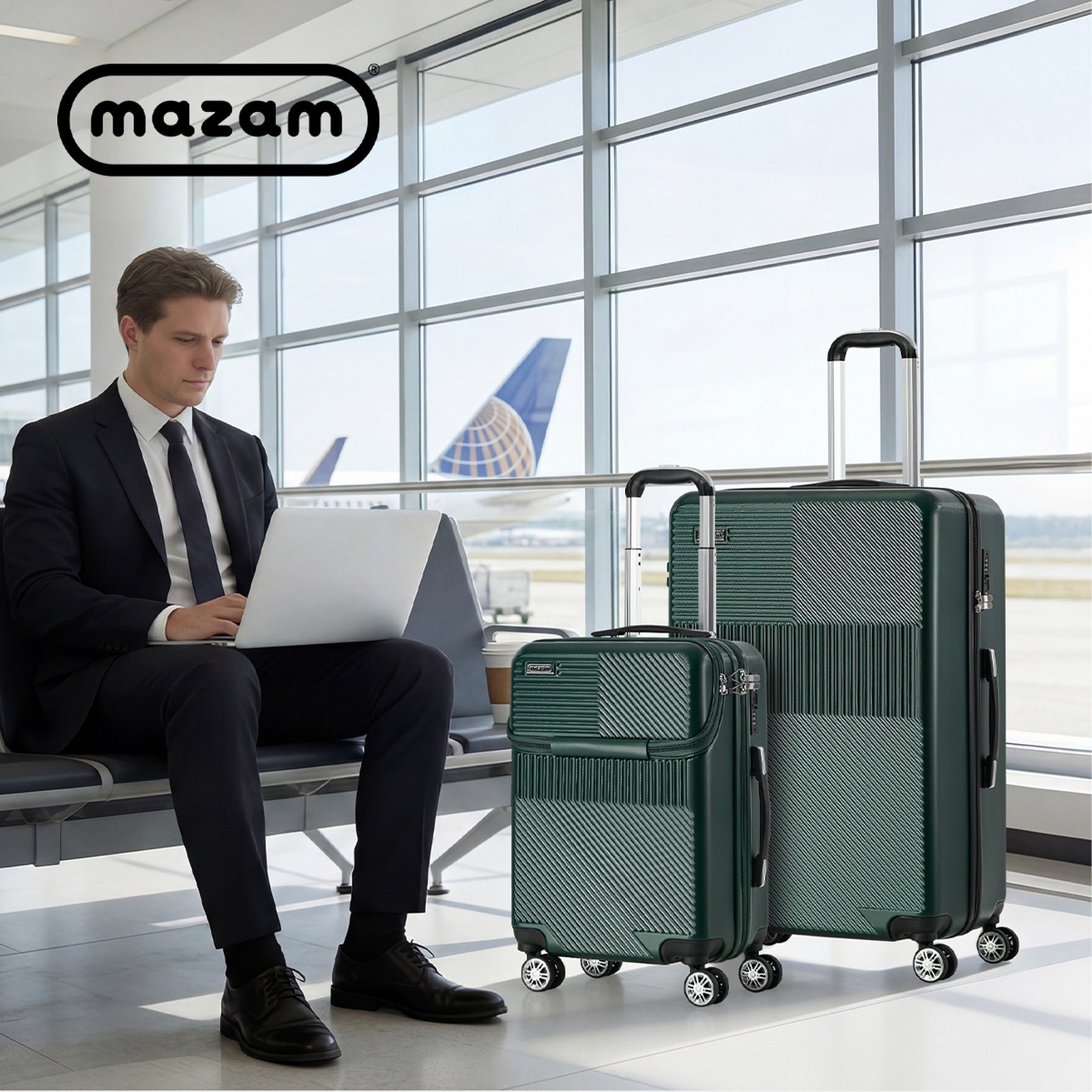 Mazam 2PCS Luggage Suitcase Trolley Set Travel TSA Lock Carry On Hard Case Green - Sunyee