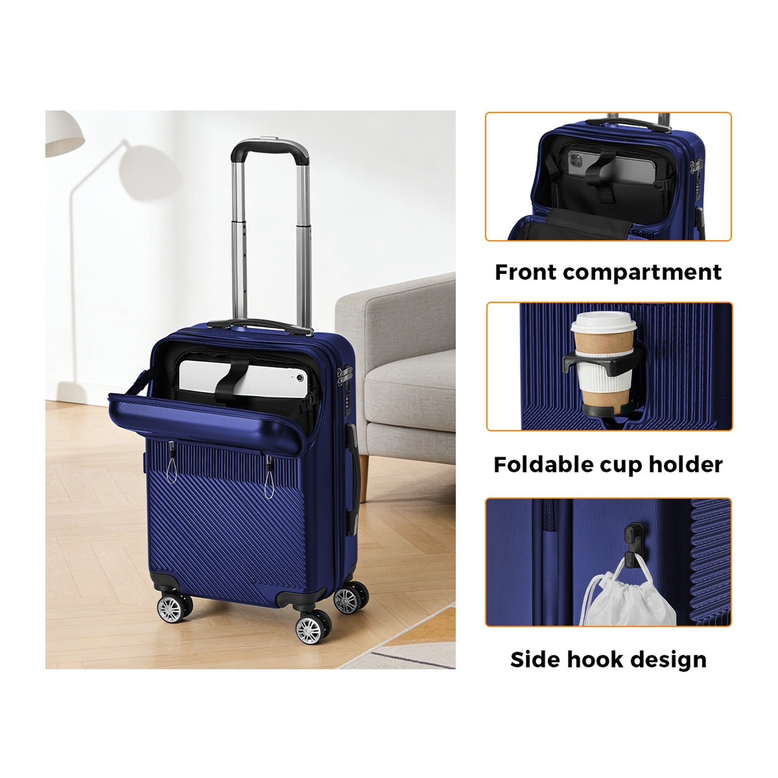Mazam 2PCS Luggage Suitcase Trolley Set Travel TSA Lock Carry On Hard Case Navy - Sunyee