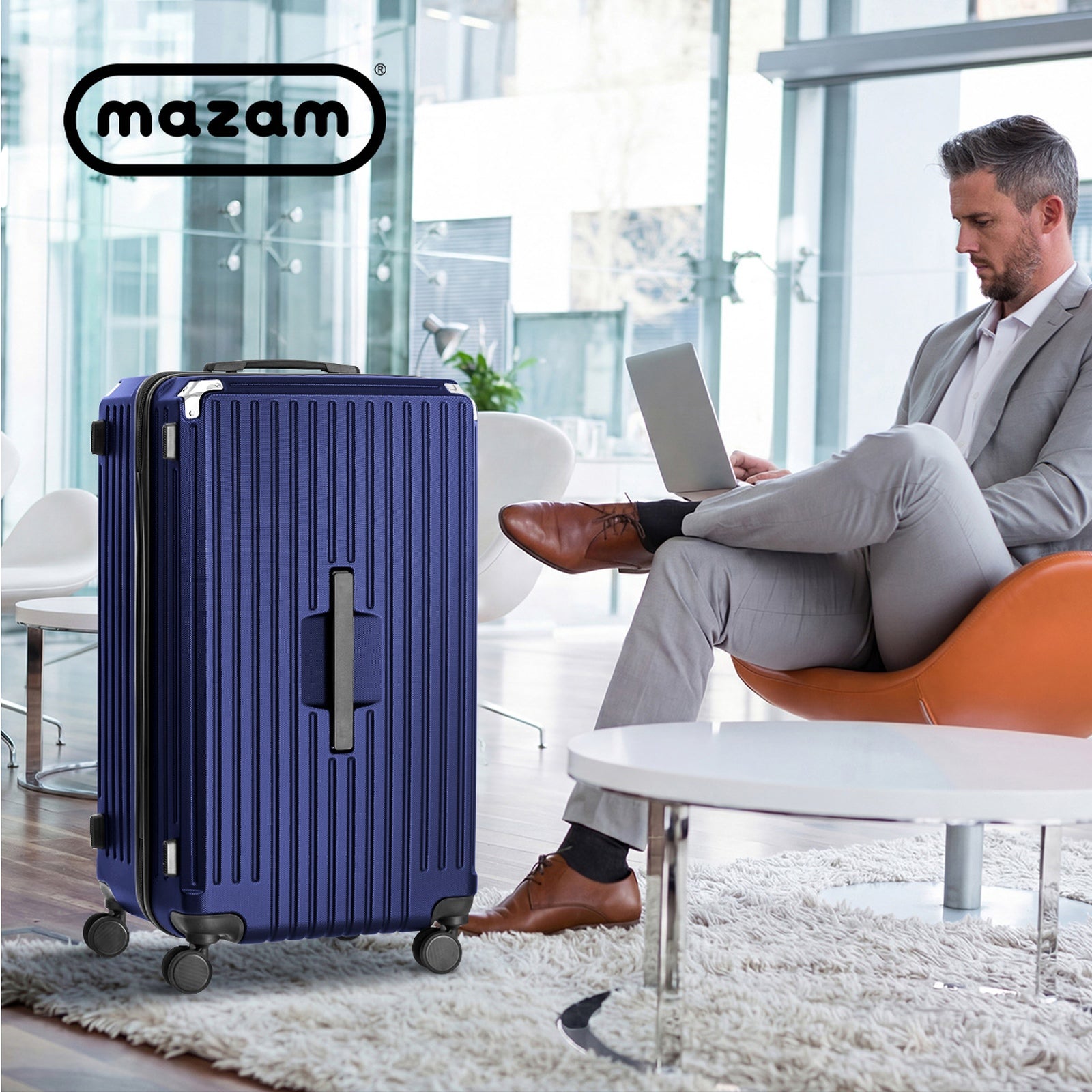 Mazam 28" Luggage Suitcase Travel TSA Lock Hard Shell Case with Cup Holder Navy - Sunyee