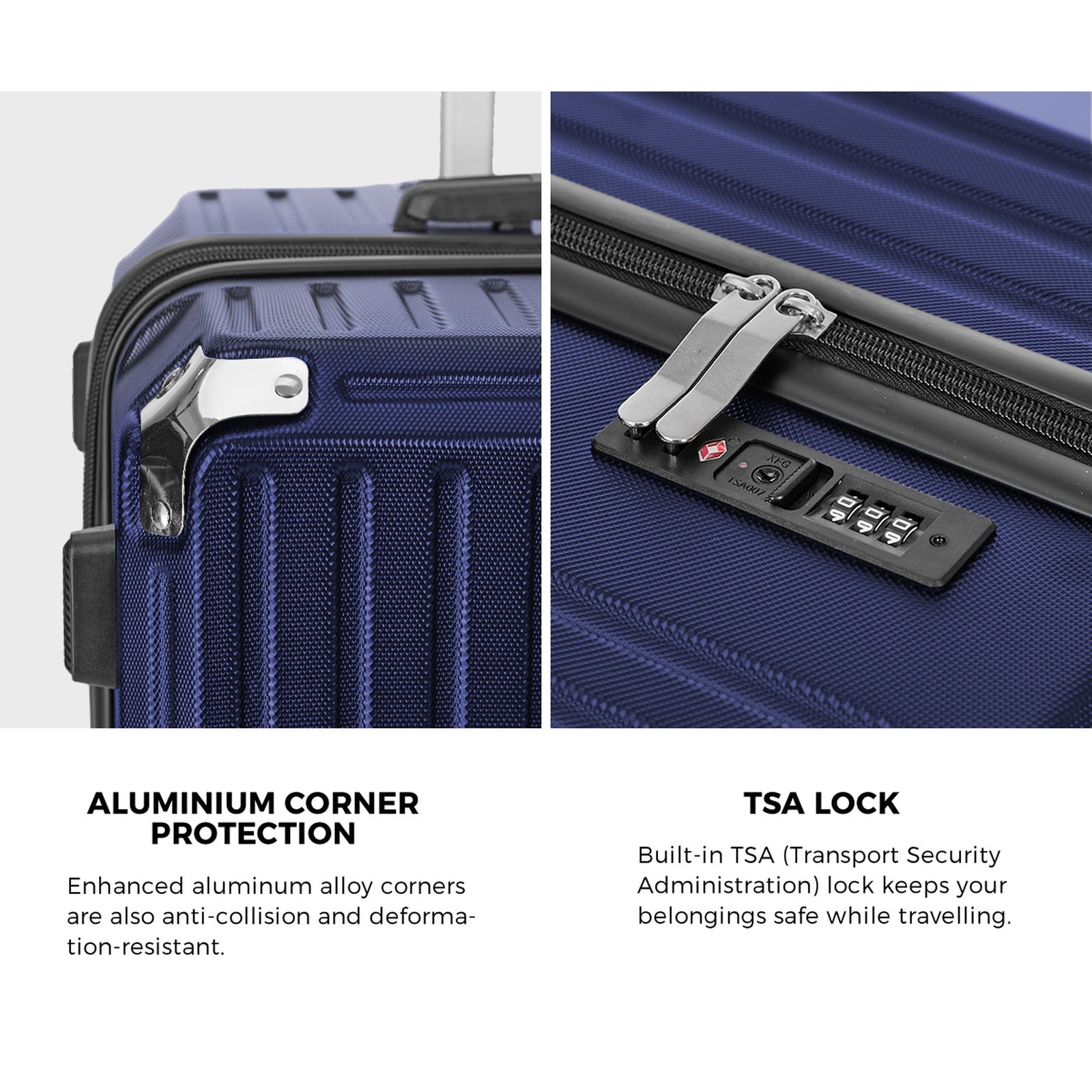 Mazam 2PCS Luggage Suitcase Trolley Set Travel TSA Lock Hard Shell Case Navy - Sunyee