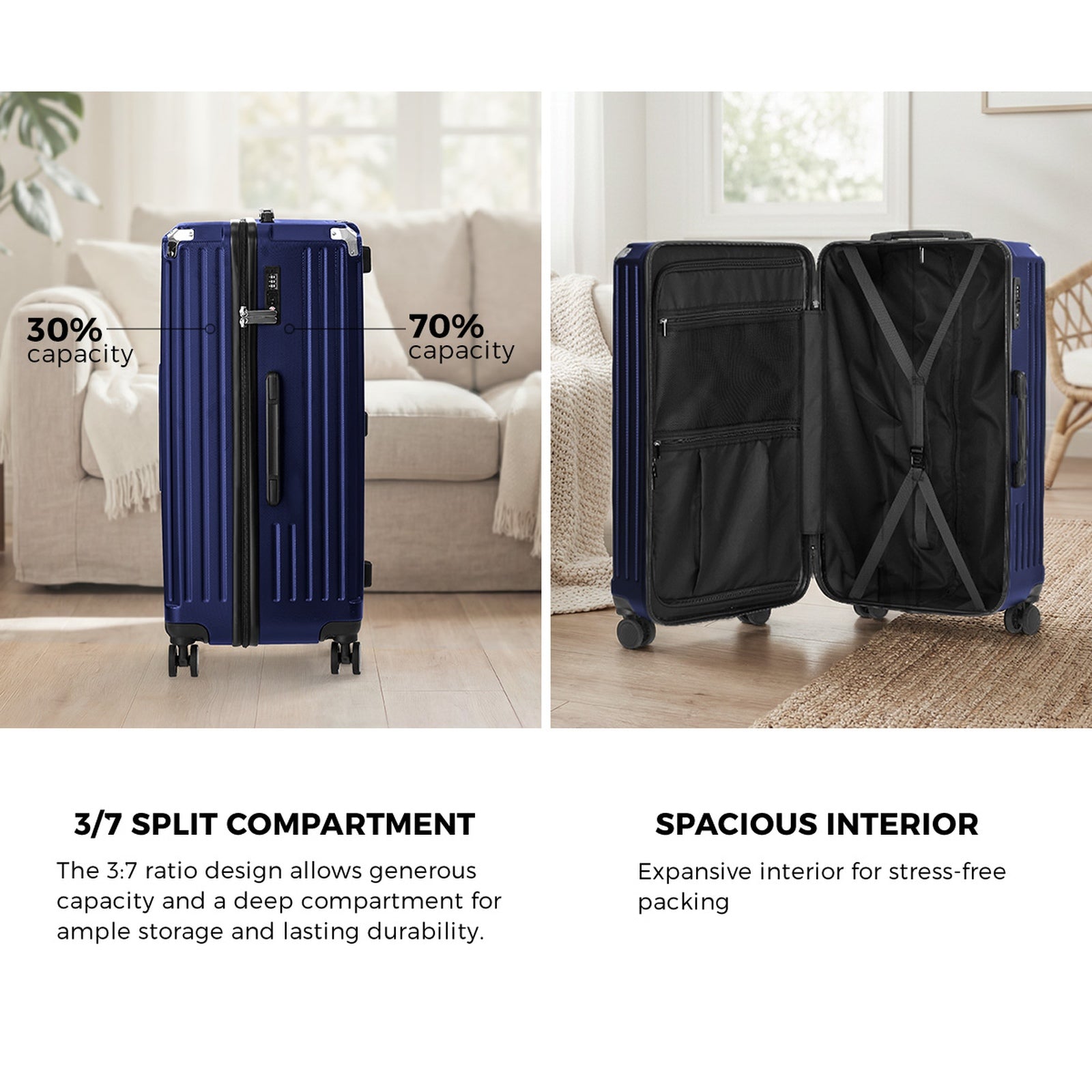 Mazam 2PCS Luggage Suitcase Trolley Set Travel TSA Lock Hard Shell Case Navy - Sunyee