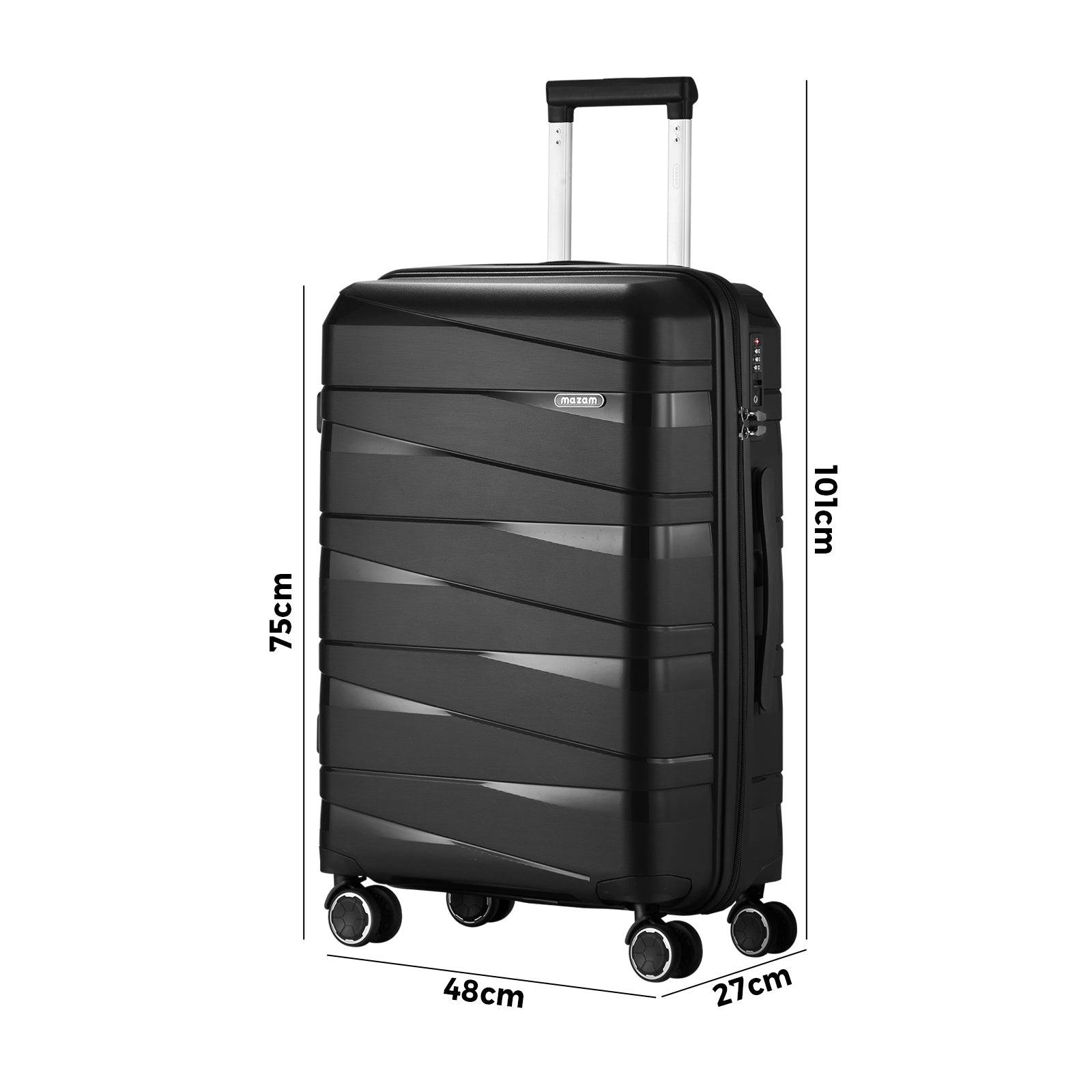 Mazam 28" Luggage Suitcase Trolley Set Travel TSA Lock Storage PP Case Black - Sunyee