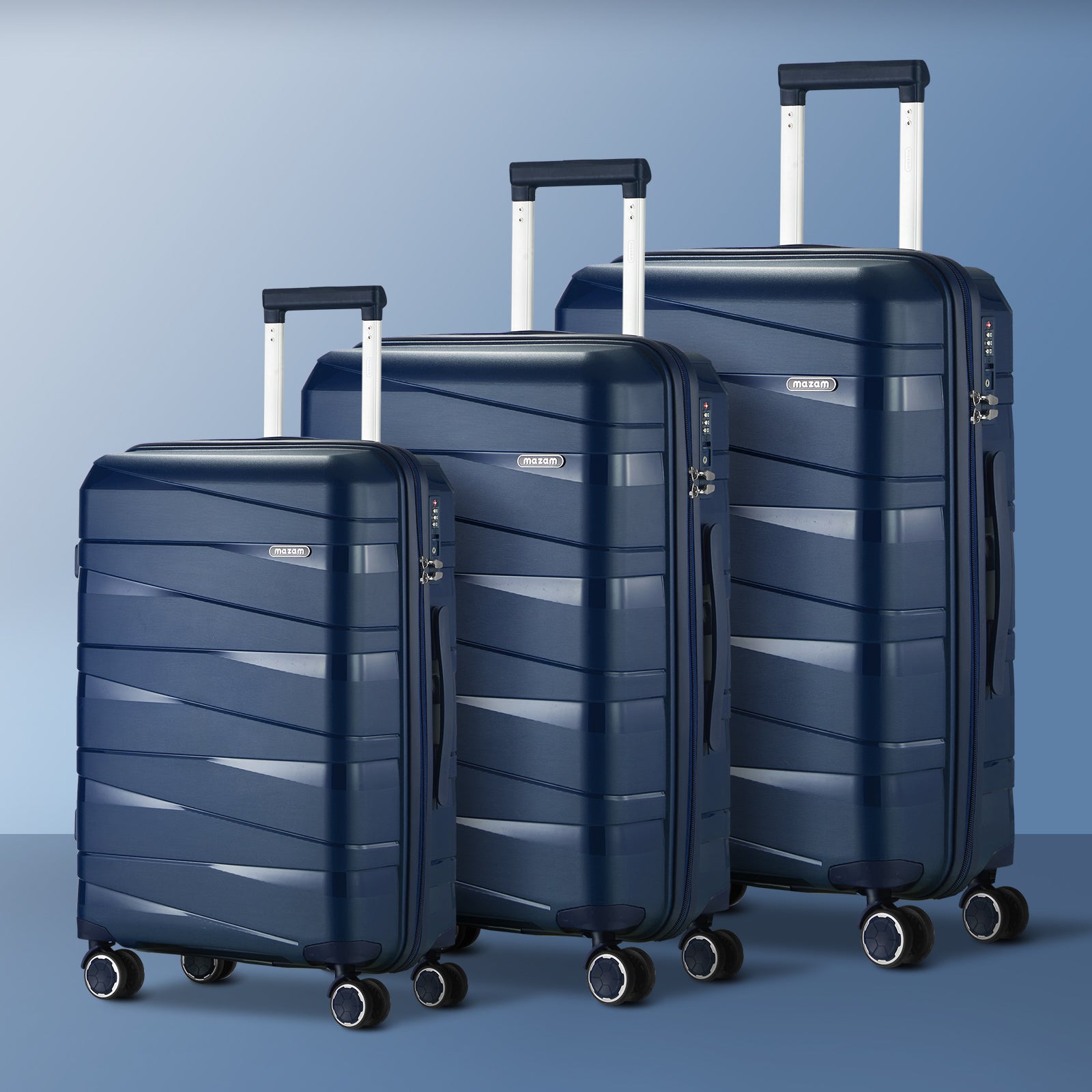Mazam 3PCS Luggage Suitcase Trolley Set Travel TSA Lock Storage PP Case Navy - Sunyee