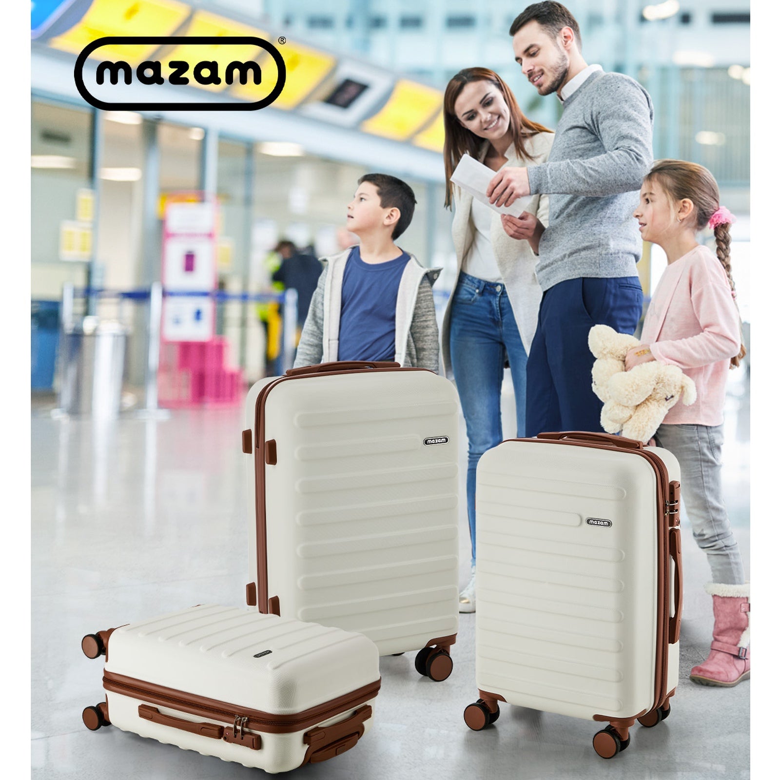 Mazam 3PCS Luggage Suitcase Trolley Set Travel TSA Lock Hard Shell Case White - Sunyee