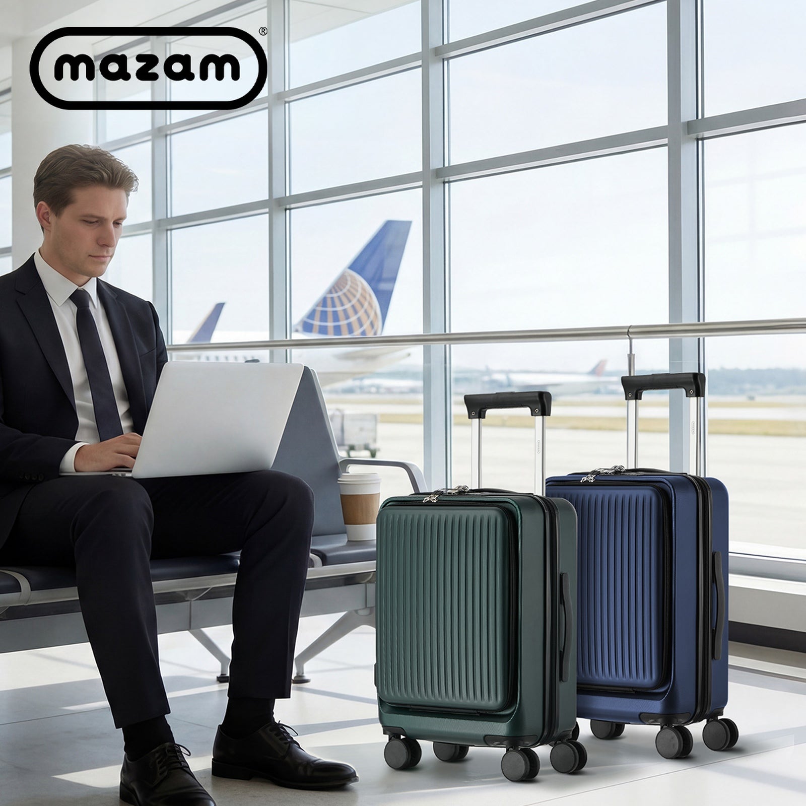 Mazam 20" Luggage Suitcase Front Opening Carry On TSA Hard Case with Cup Holder - Sunyee