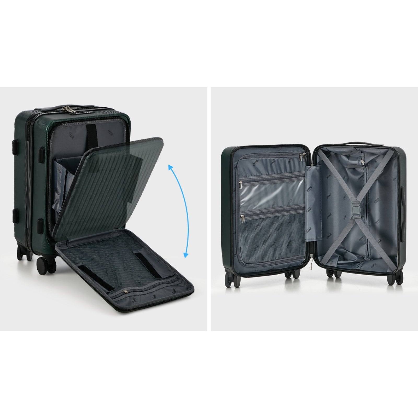Mazam 2PCS Luggage Suitcase Trolley Set Front Opening TSA Lock Hard Case Green - Sunyee