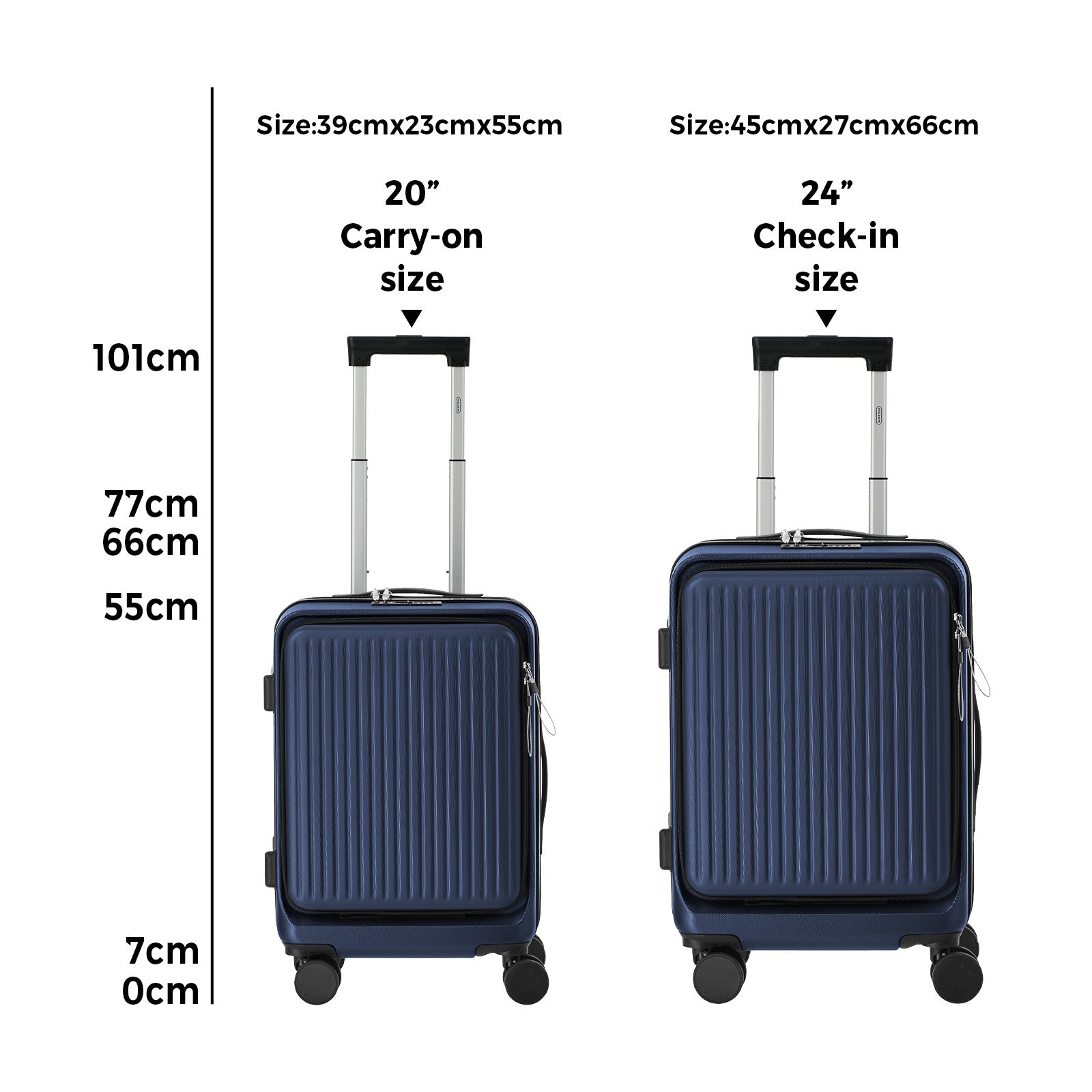 Mazam 2PCS Luggage Suitcase Trolley Set Front Opening TSA Lock Hard Case Navy - Sunyee