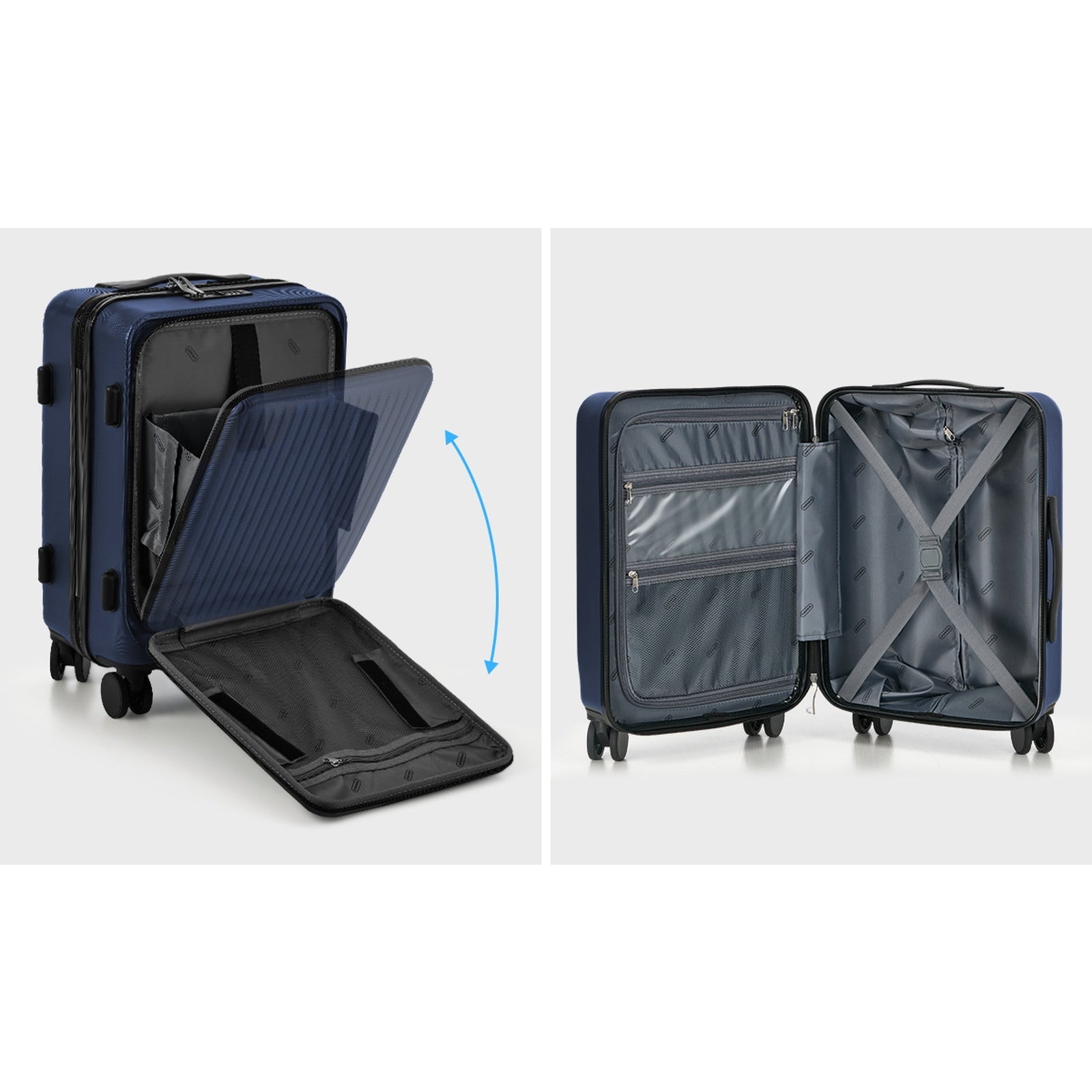 Mazam 24" Luggage Suitcase Front Opening Travel TSA Lock Storage Hard Case Navy - Sunyee