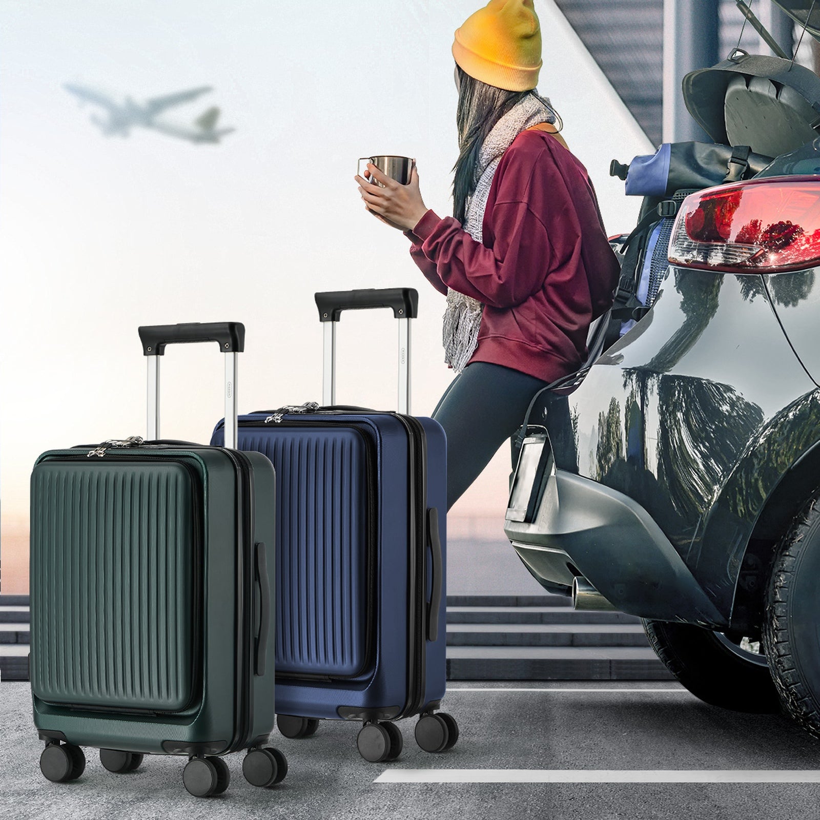 Mazam 24" Luggage Suitcase Front Opening TSA Hard Case with Phone & Cup Holder - Sunyee