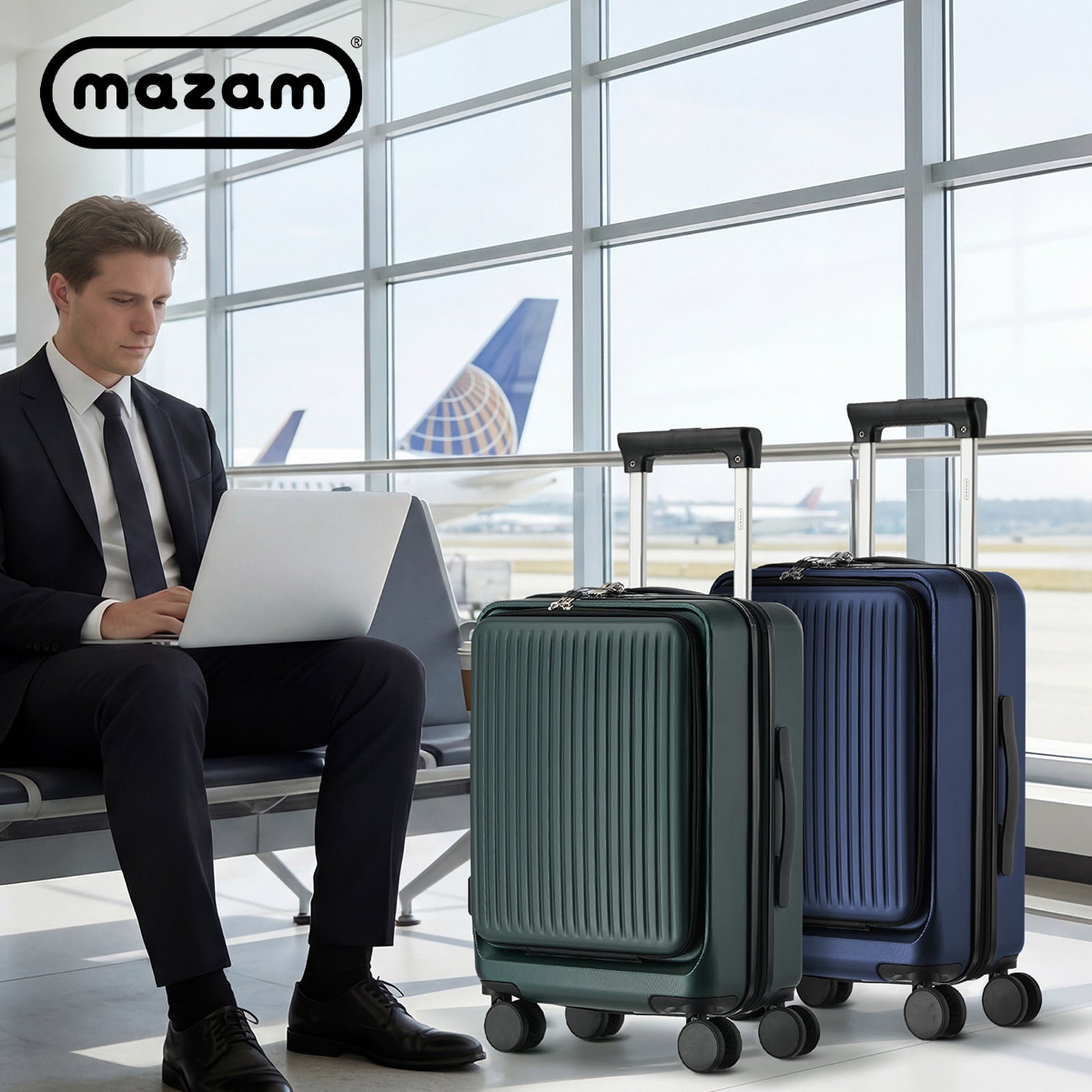 Mazam 24" Luggage Suitcase Front Opening TSA Hard Case with Phone & Cup Holder - Sunyee
