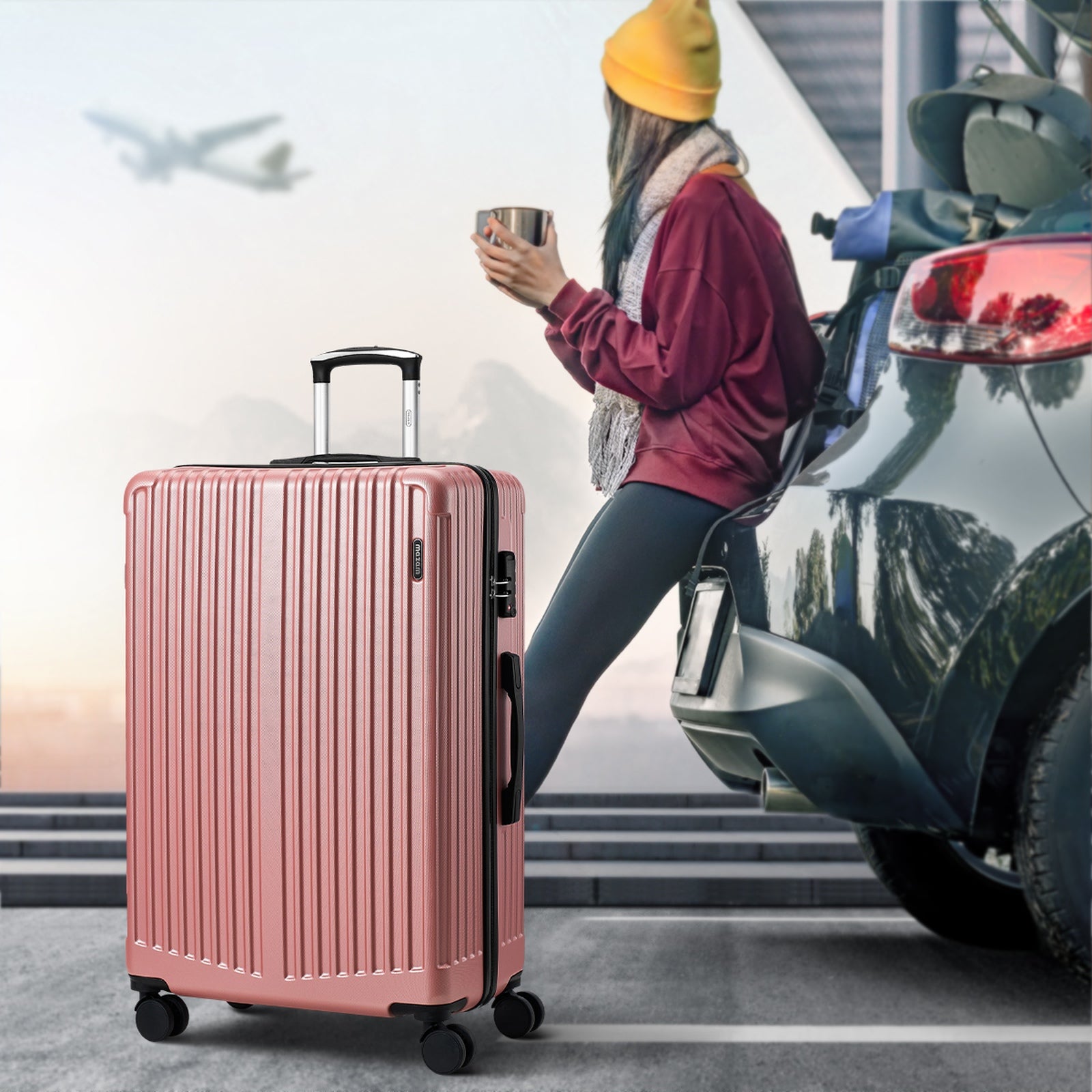 Mazam 28" Luggage Suitcase Trolley Set Travel TSA Lock Storage ABS Case Pink - Sunyee
