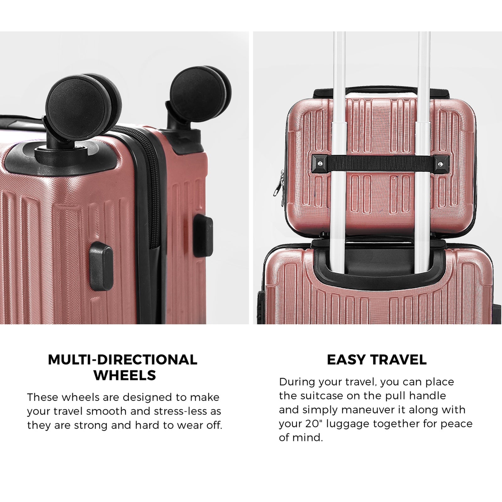 Mazam 2PCS Luggage Suitcase Trolley Set Carry On TSA Storage Hard Case Pink - Sunyee