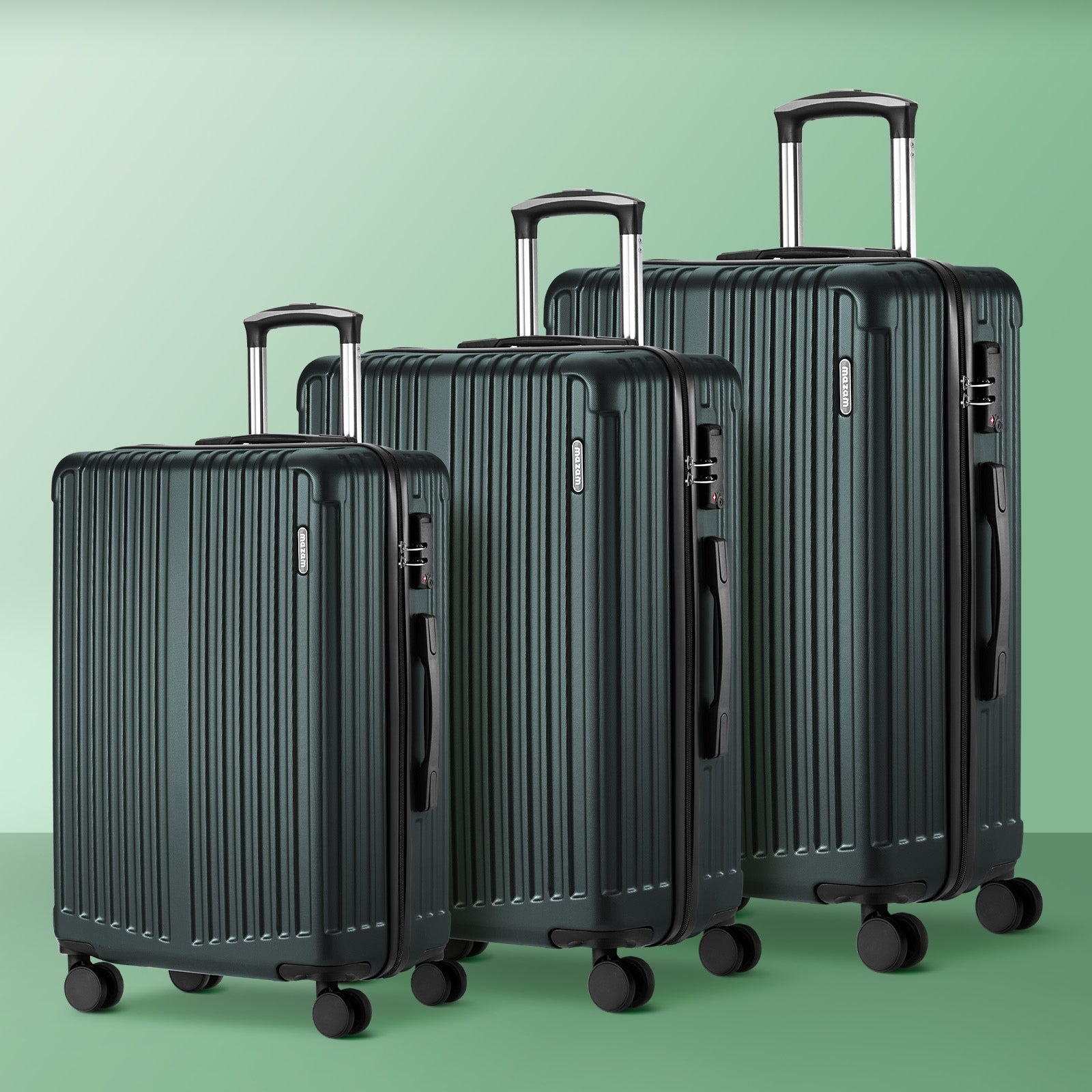 Mazam 3PCS Luggage Suitcase Trolley Set Travel TSA Lock Storage ABS Case Green