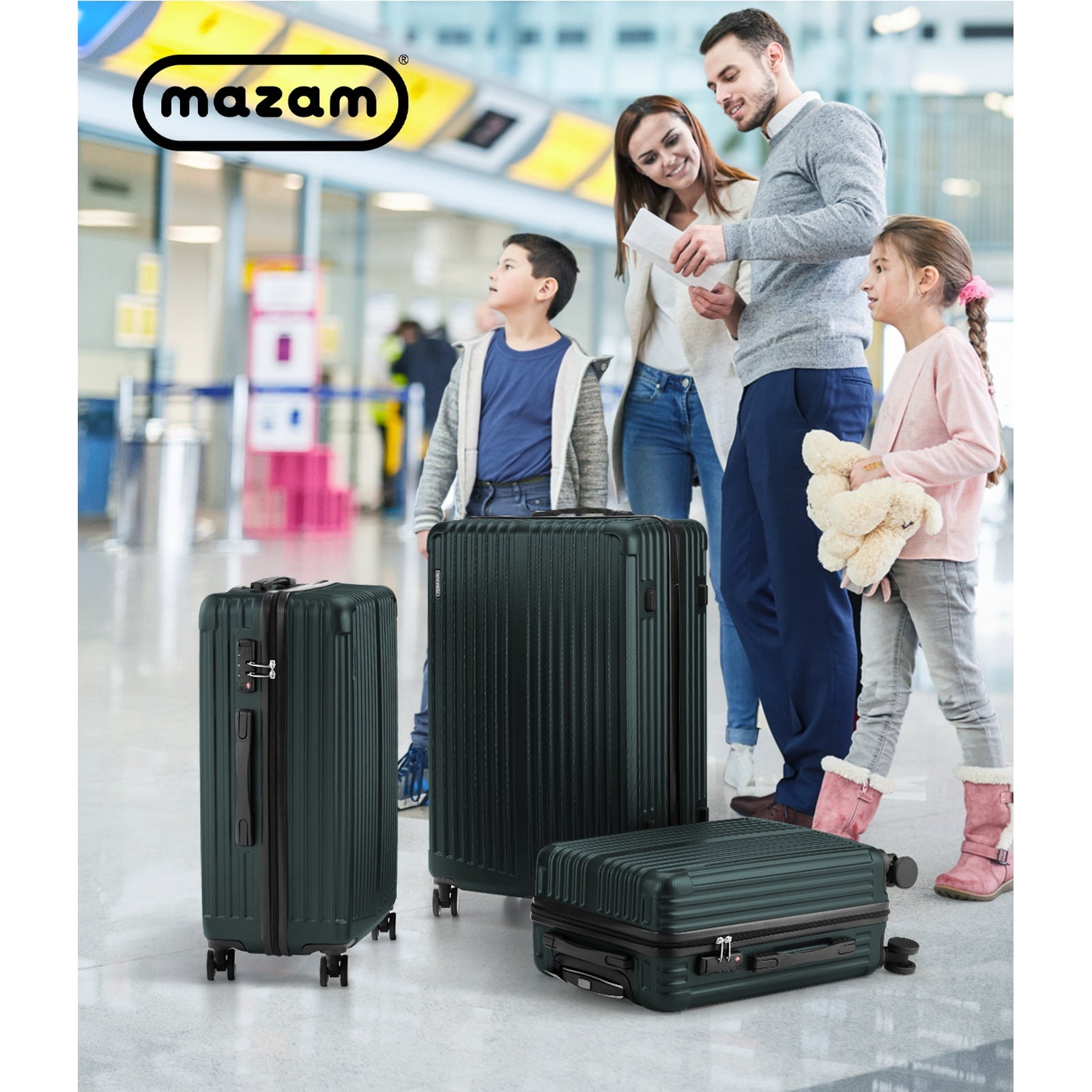 Mazam 3PCS Luggage Suitcase Trolley Set Travel TSA Lock Storage ABS Case Green