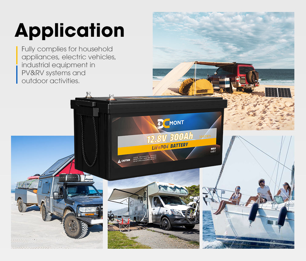 300Ah 12V Lithium Battery LiFePO4 6000 Cycle Built-in BMS Rechargeable for RV - Sunyee