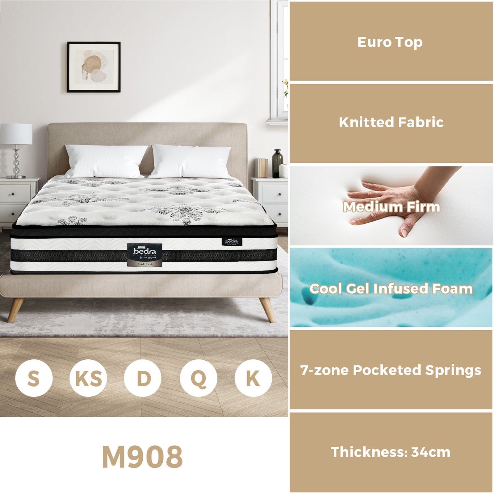 Bedra Double Mattress Queen King Single Pocket Spring 30-35cm Luxury Foam Bed - Sunyee