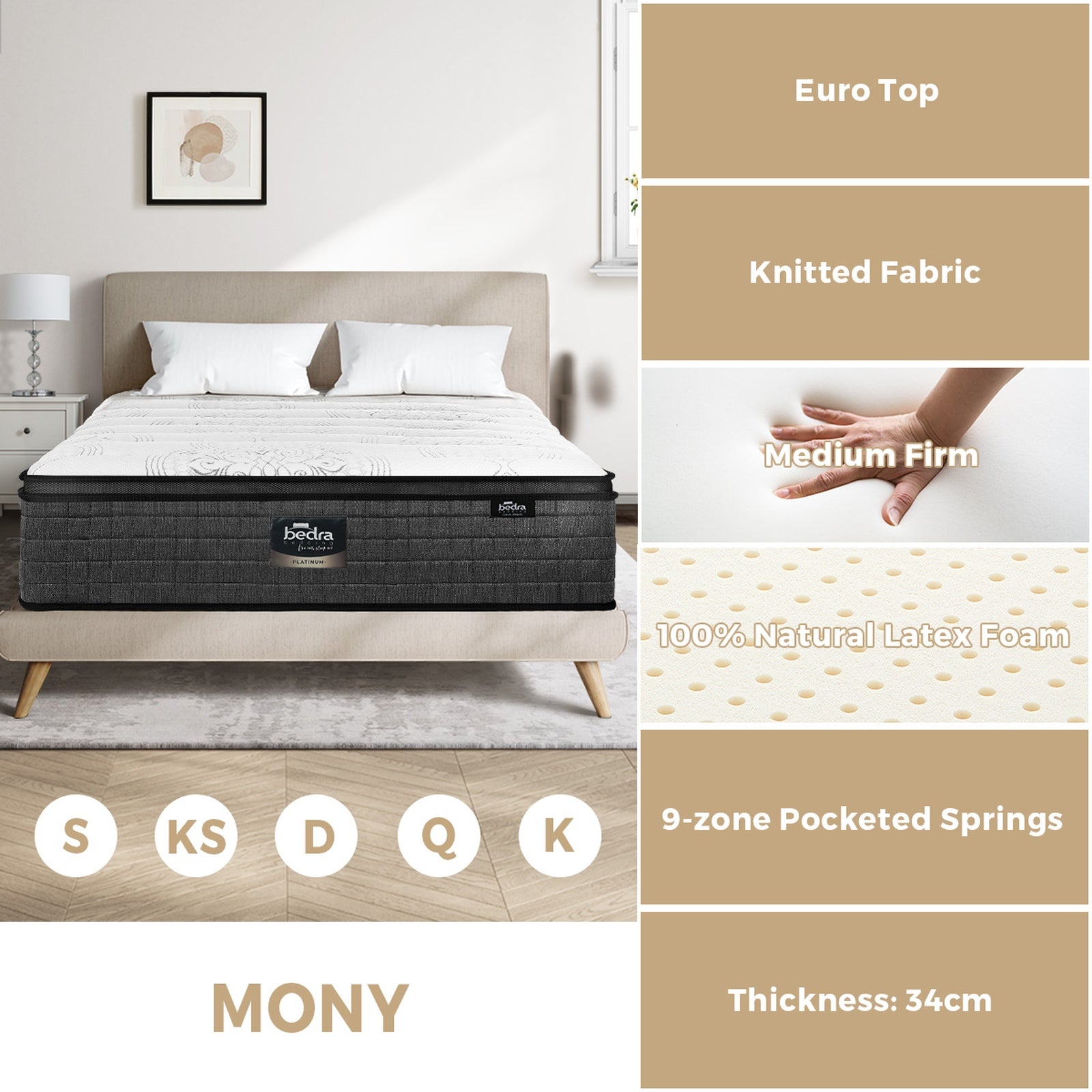 Bedra Double Mattress Queen King Single Pocket Spring 30-35cm Luxury Foam Bed - Sunyee