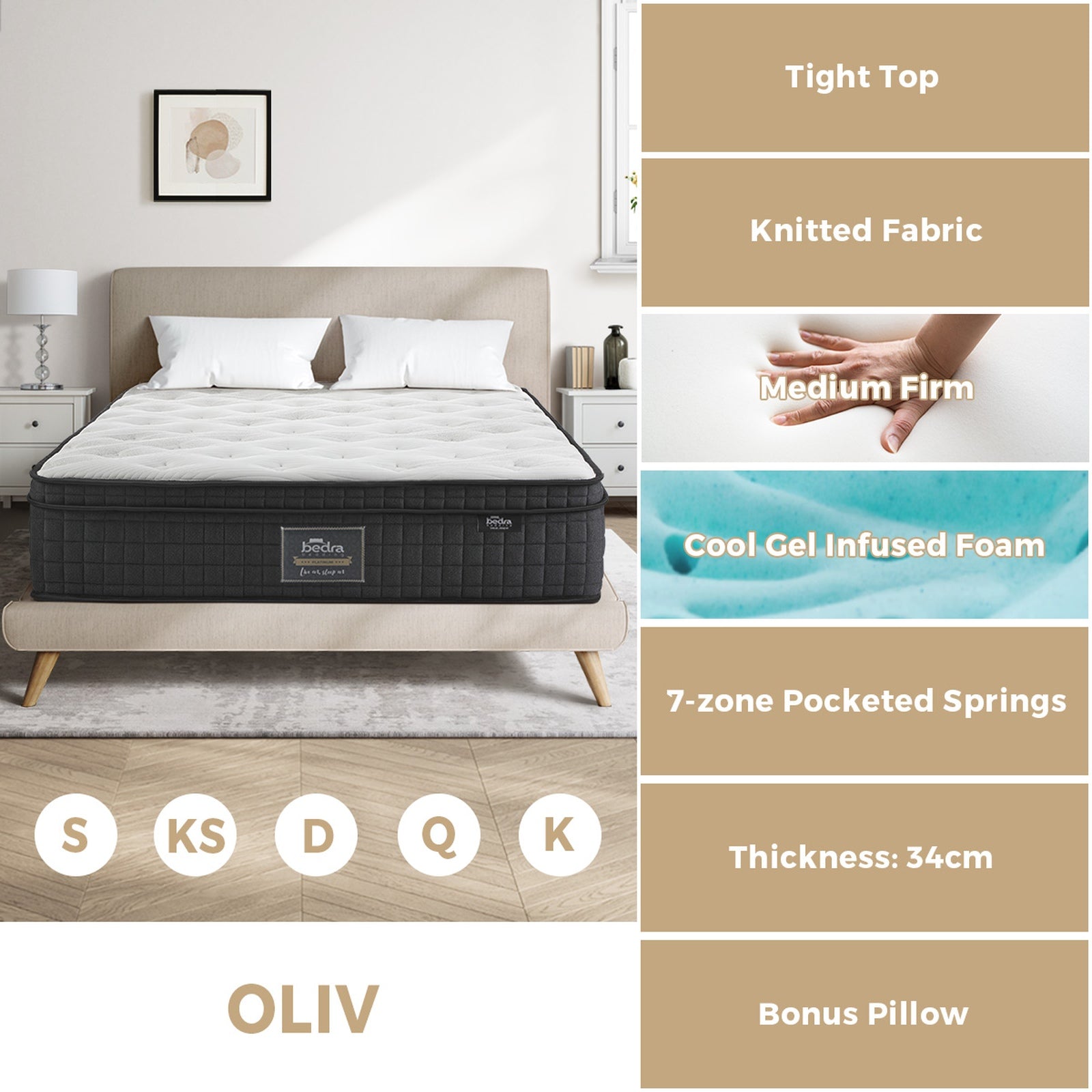 Bedra Double Mattress Queen King Single Pocket Spring 30-35cm Luxury Foam Bed - Sunyee