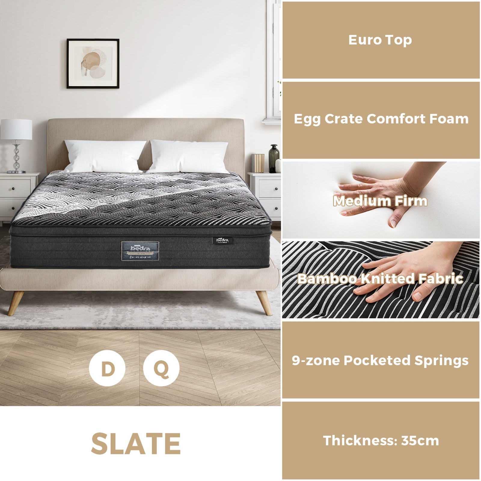 Bedra Double Mattress Queen King Single Pocket Spring 30-35cm Luxury Foam Bed - Sunyee