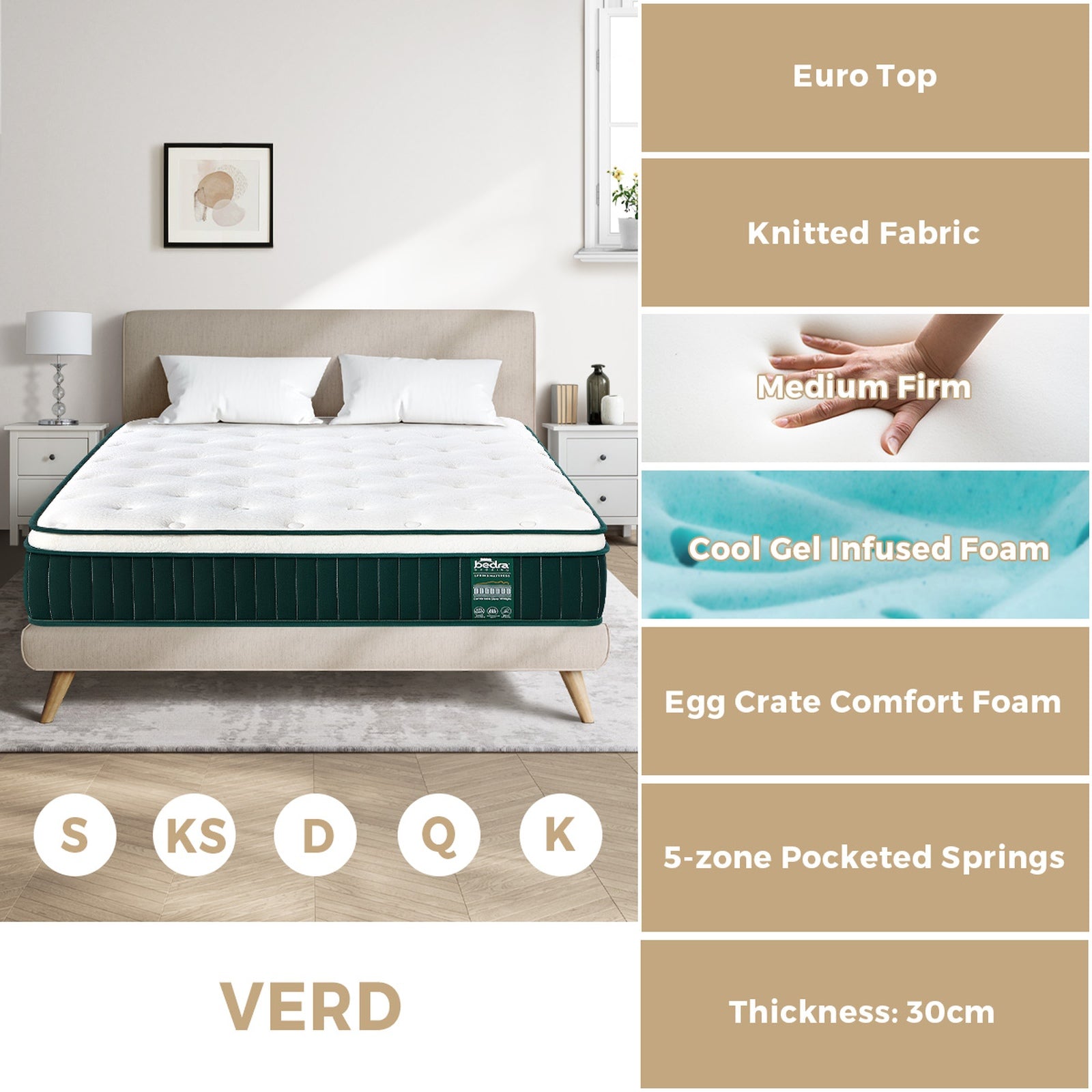 Bedra Double Mattress Queen King Single Pocket Spring 30-35cm Luxury Foam Bed - Sunyee