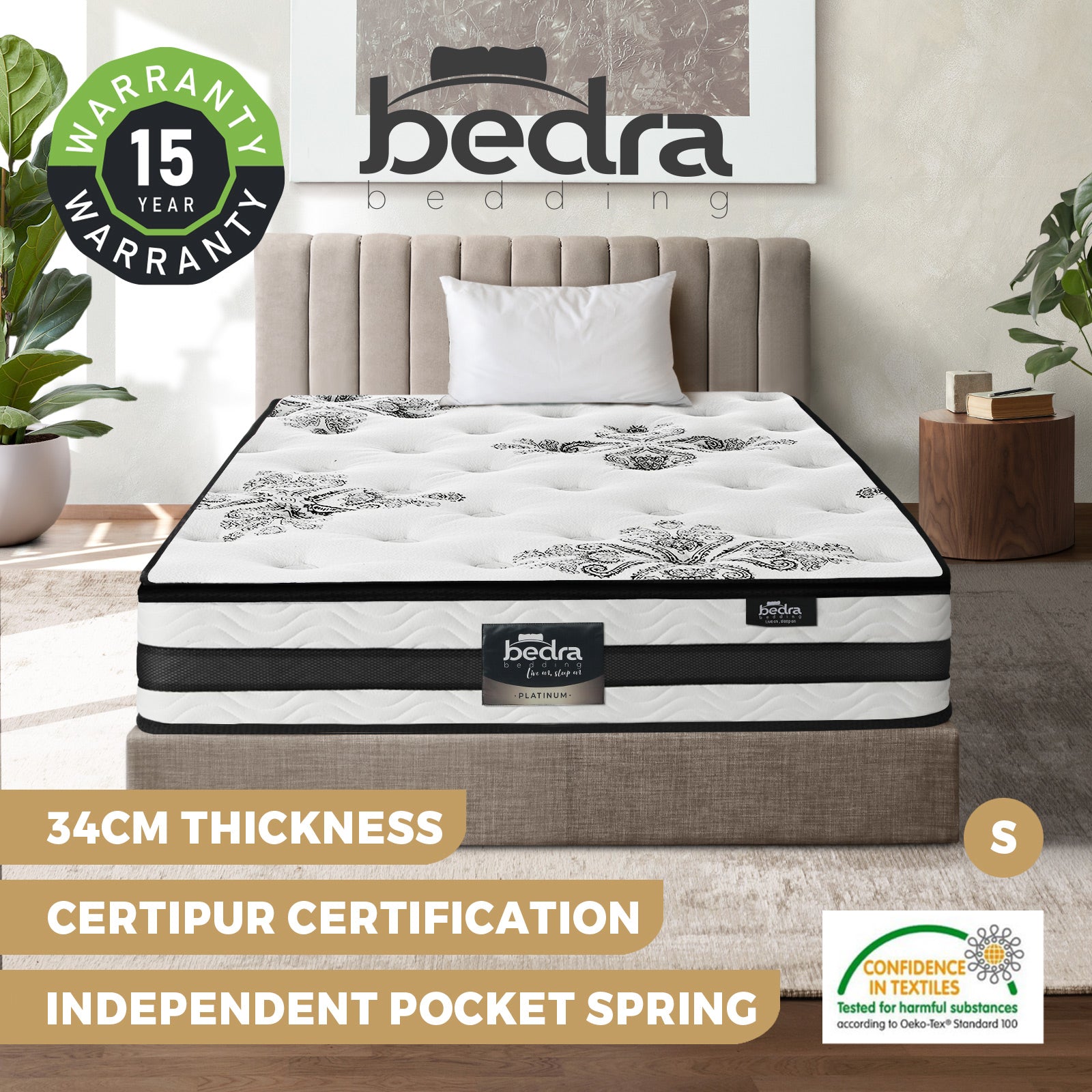 Bedra Double Mattress Bed Queen King Single Cool Gel Foam 7 Zone 34CM - Sunyee