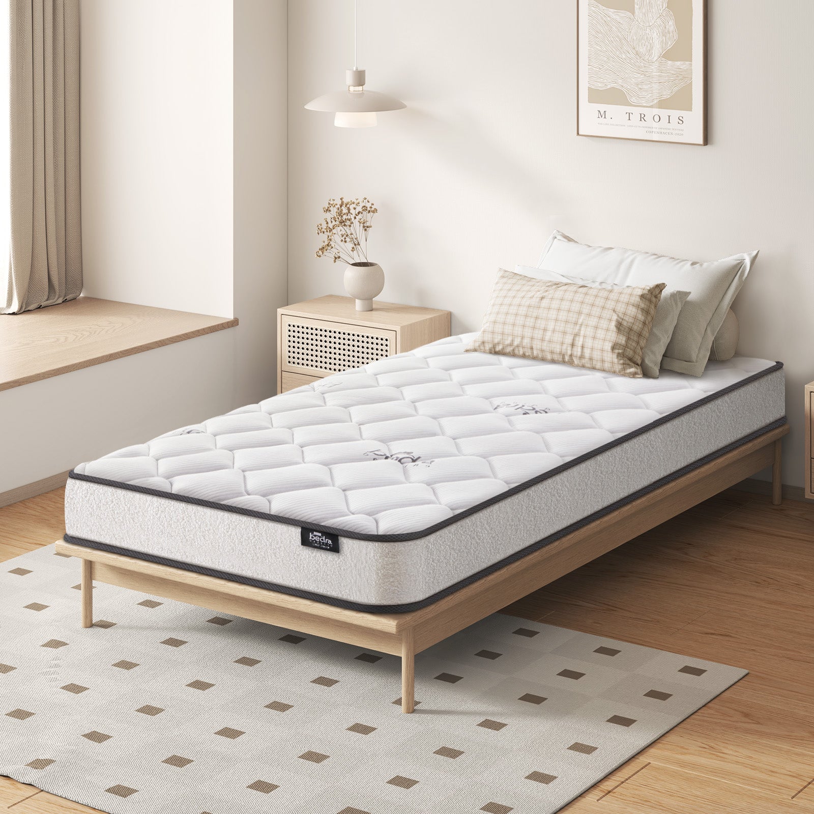 Bedra King Single Mattress Bed Medium Firm Foam Boucle Bonnell Spring 16cm - Sunyee