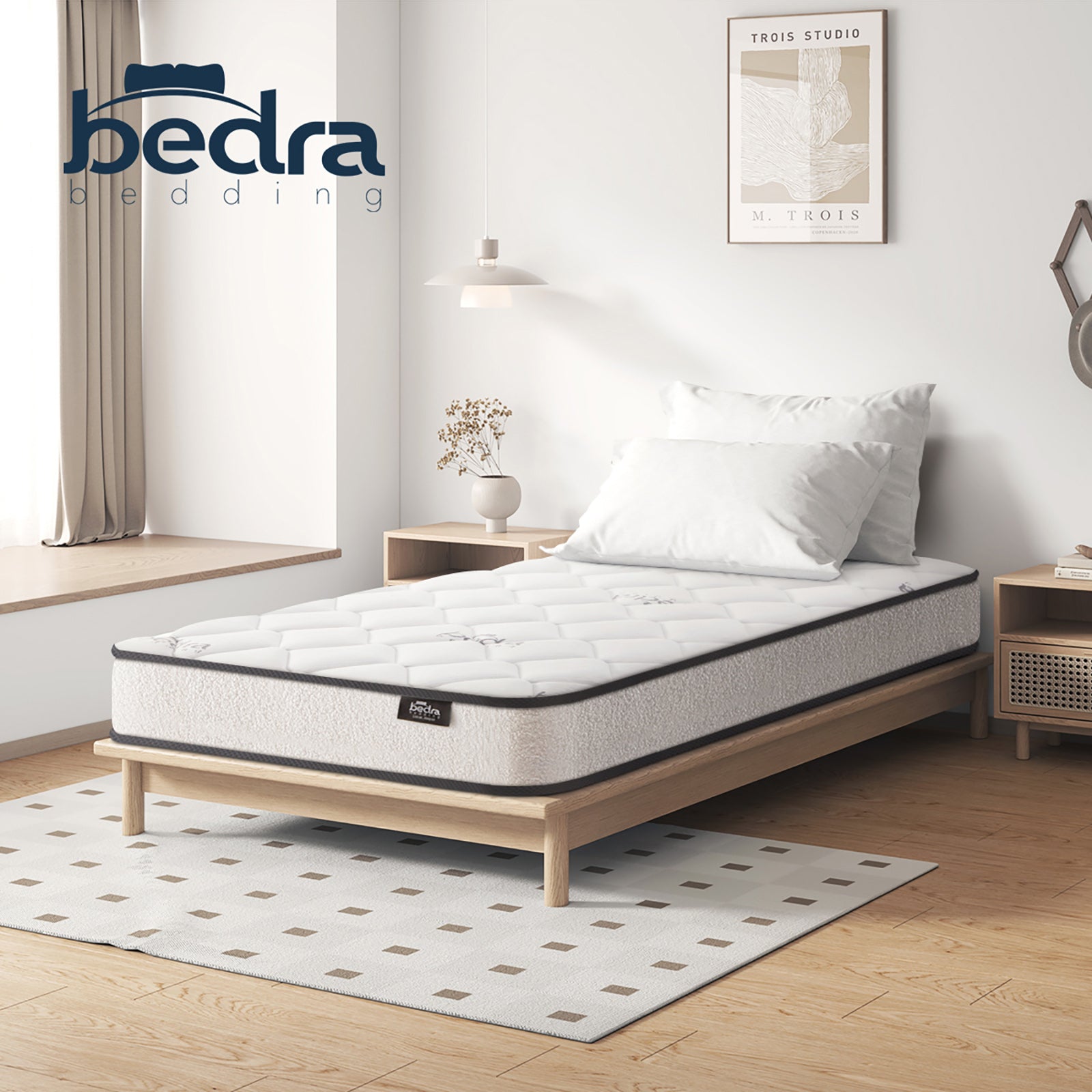 Bedra Single Mattress Bed Luxury Medium Firm Foam Boucle Bonnell Spring 16cm - Sunyee