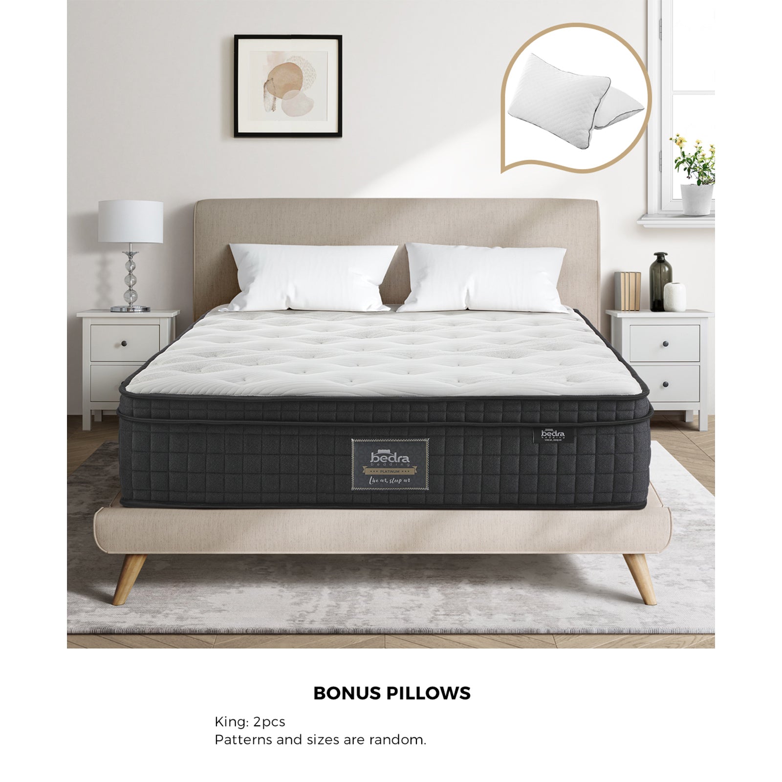 Bedra King Mattress Cool Gel Foam Pocket Spring 34CM with Pillows - Sunyee