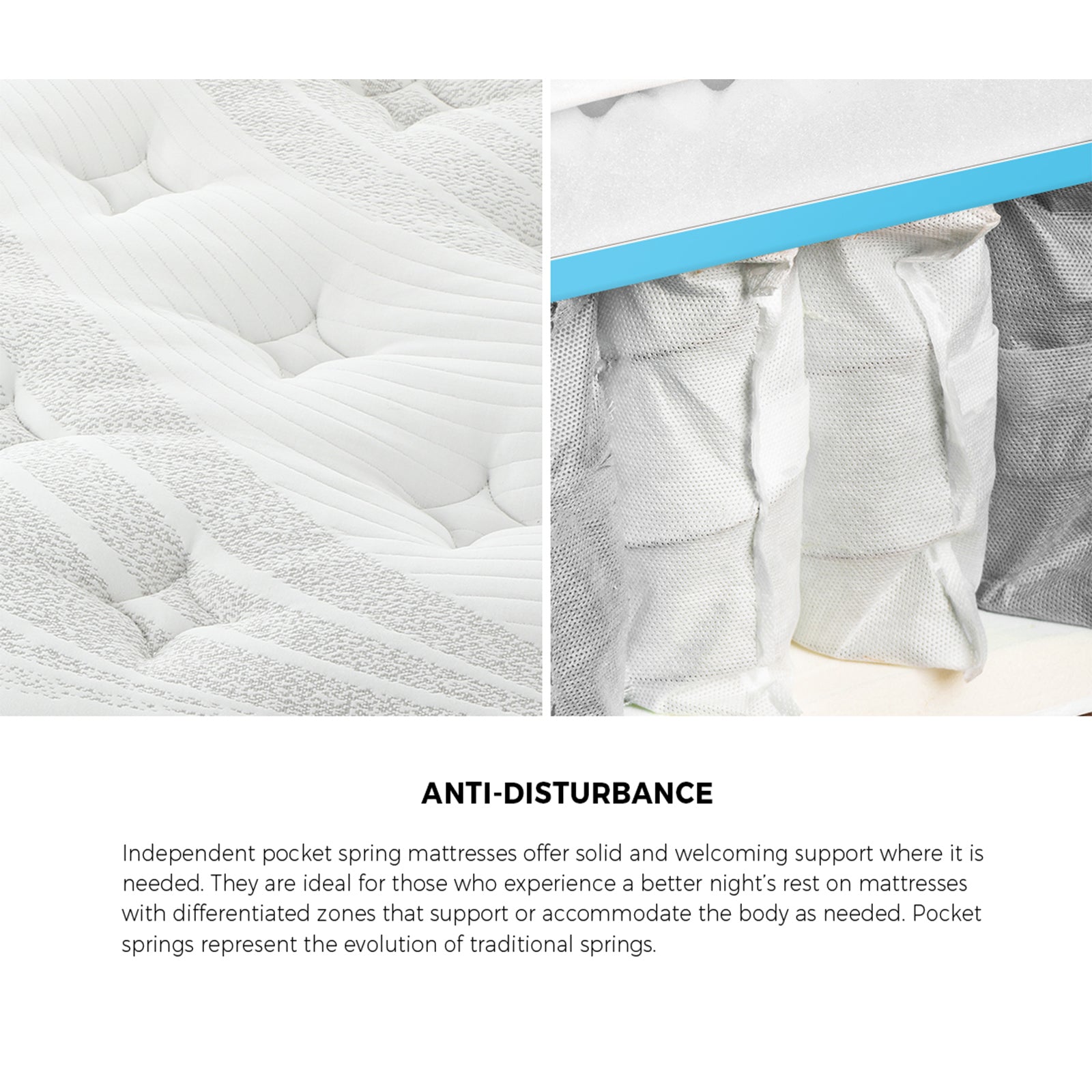 Bedra King Single Mattress Cool Gel Foam Pocket Spring 34CM with Pillow - Sunyee