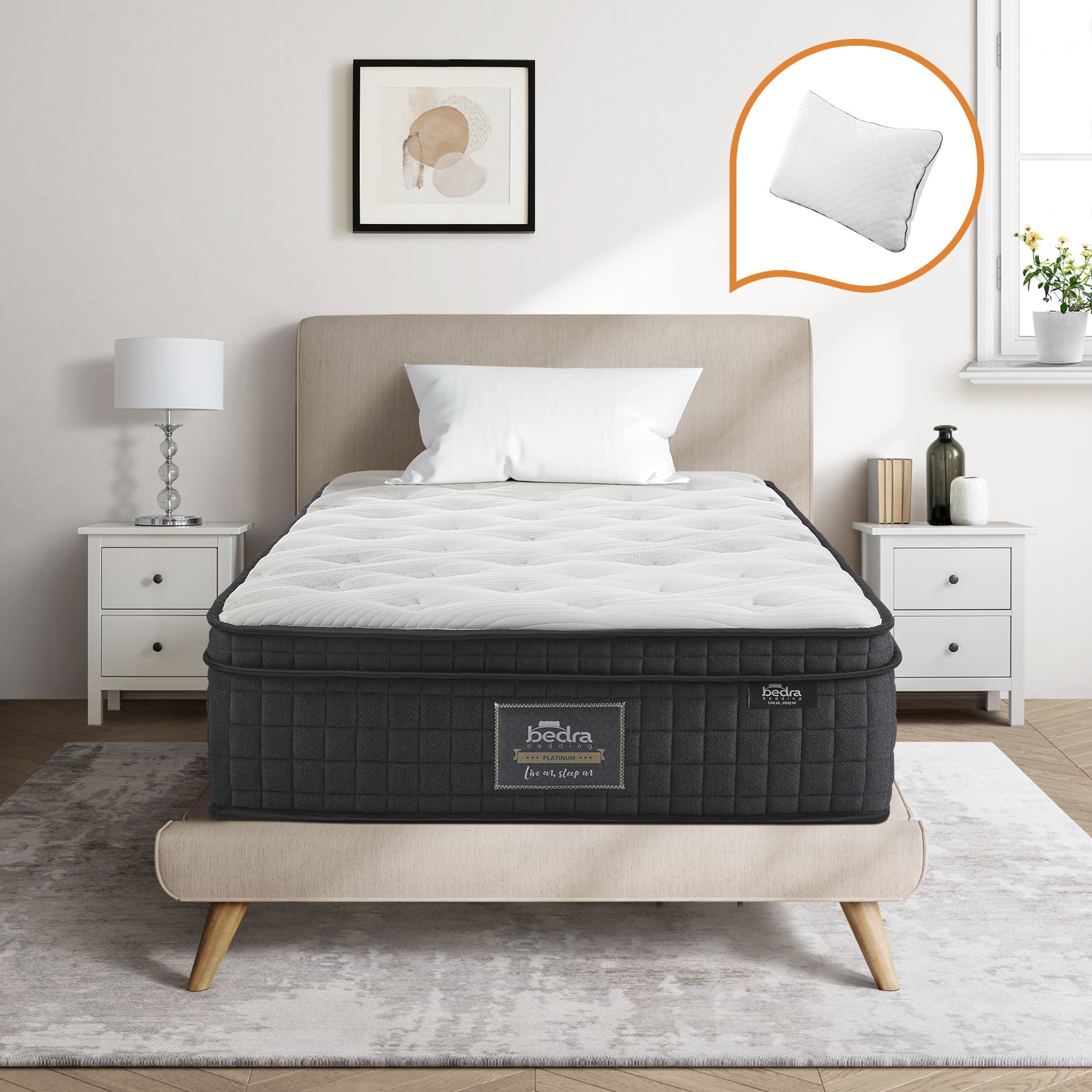 Bedra King Single Mattress Cool Gel Foam Pocket Spring 34CM with Pillow - Sunyee