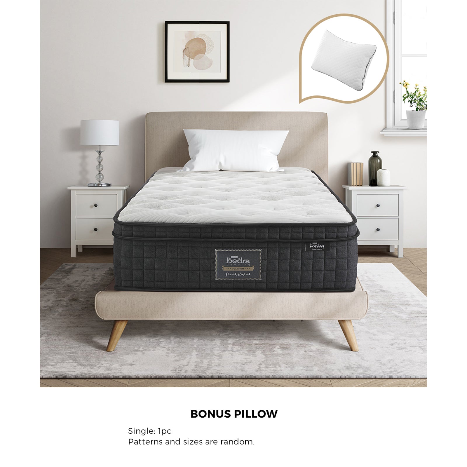 Bedra Single Mattress Cool Gel Foam Pocket Spring 34CM with Pillow - Sunyee