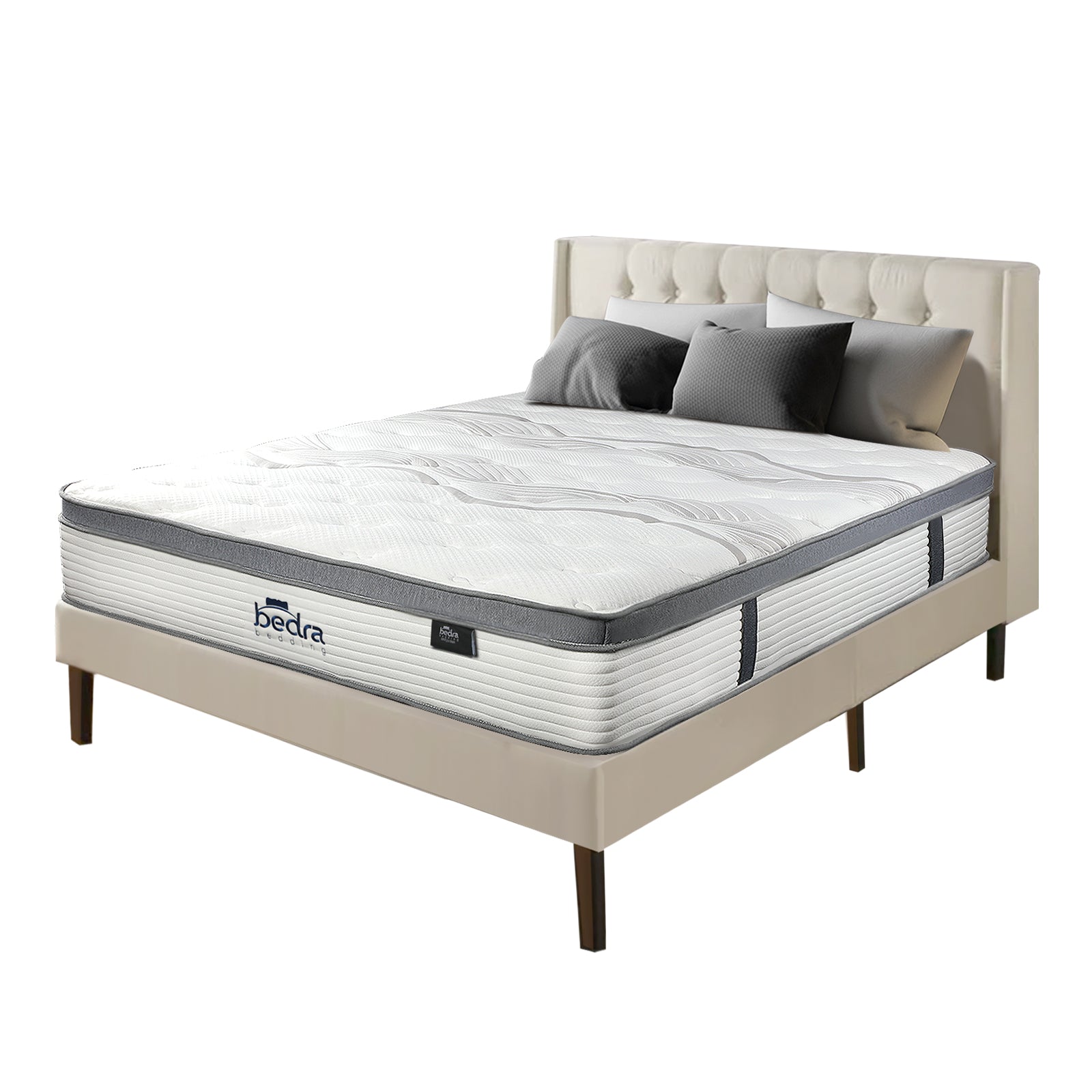 Bedra Queen Mattress Double King Bed Euro Top Pocket Spring Medium Firm 34cm