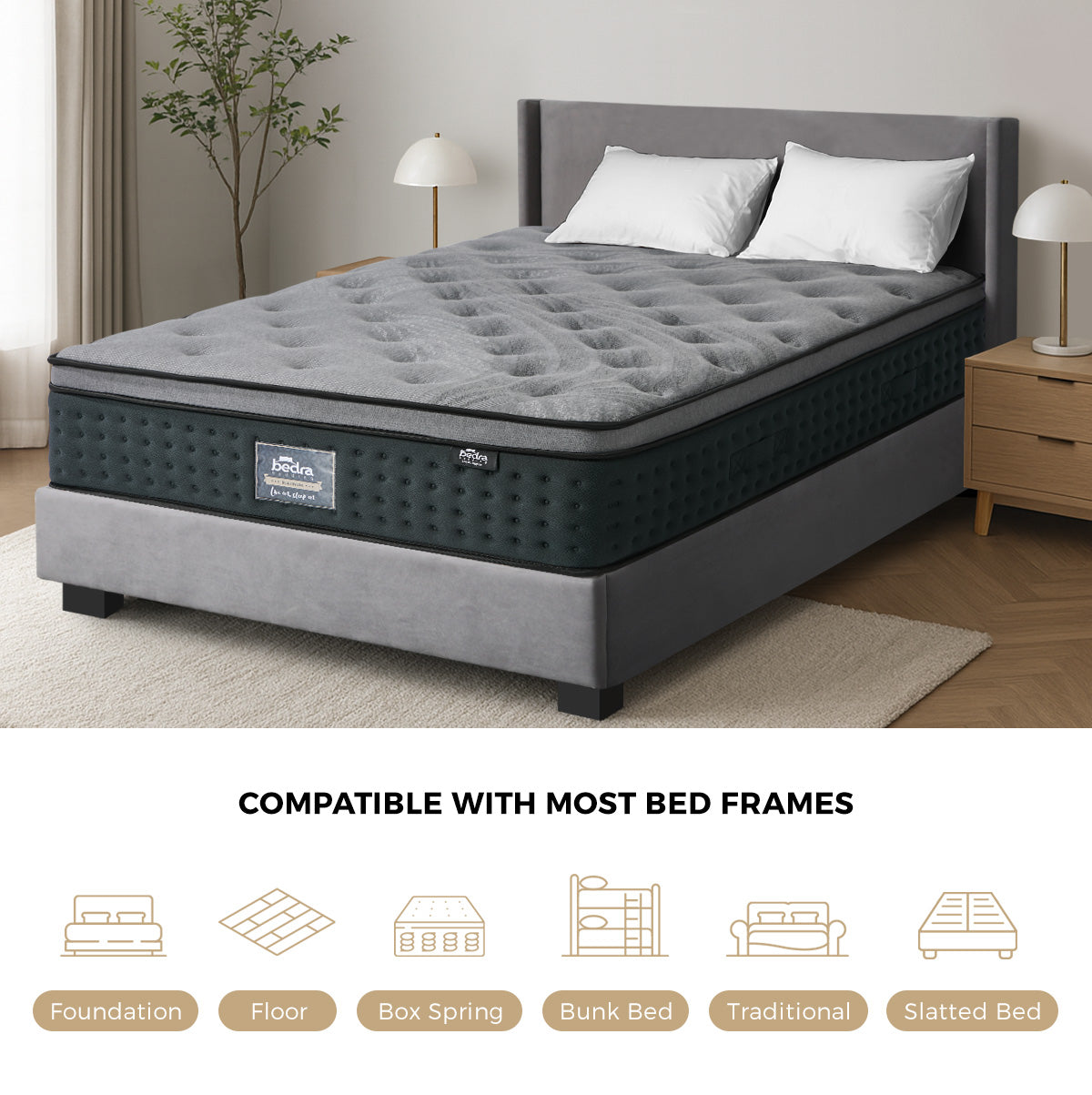 Bedra Double Mattress Euro Top Spring Medium Firm Motion Isolation 34cm