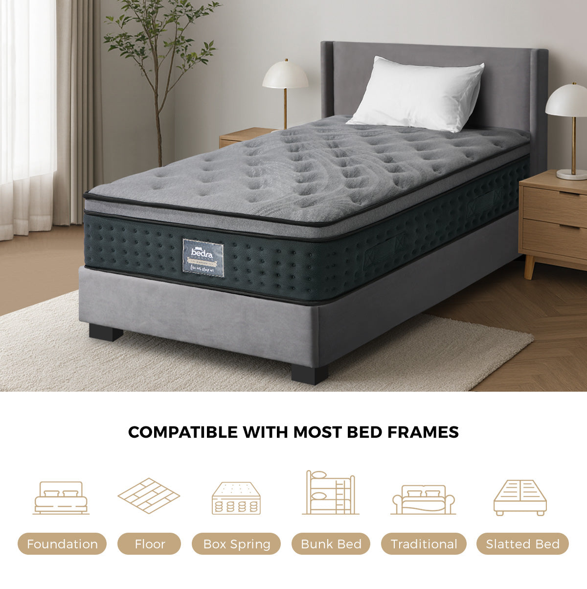 Bedra Single Mattress Euro Top Spring Medium Firm Motion Isolation 34cm