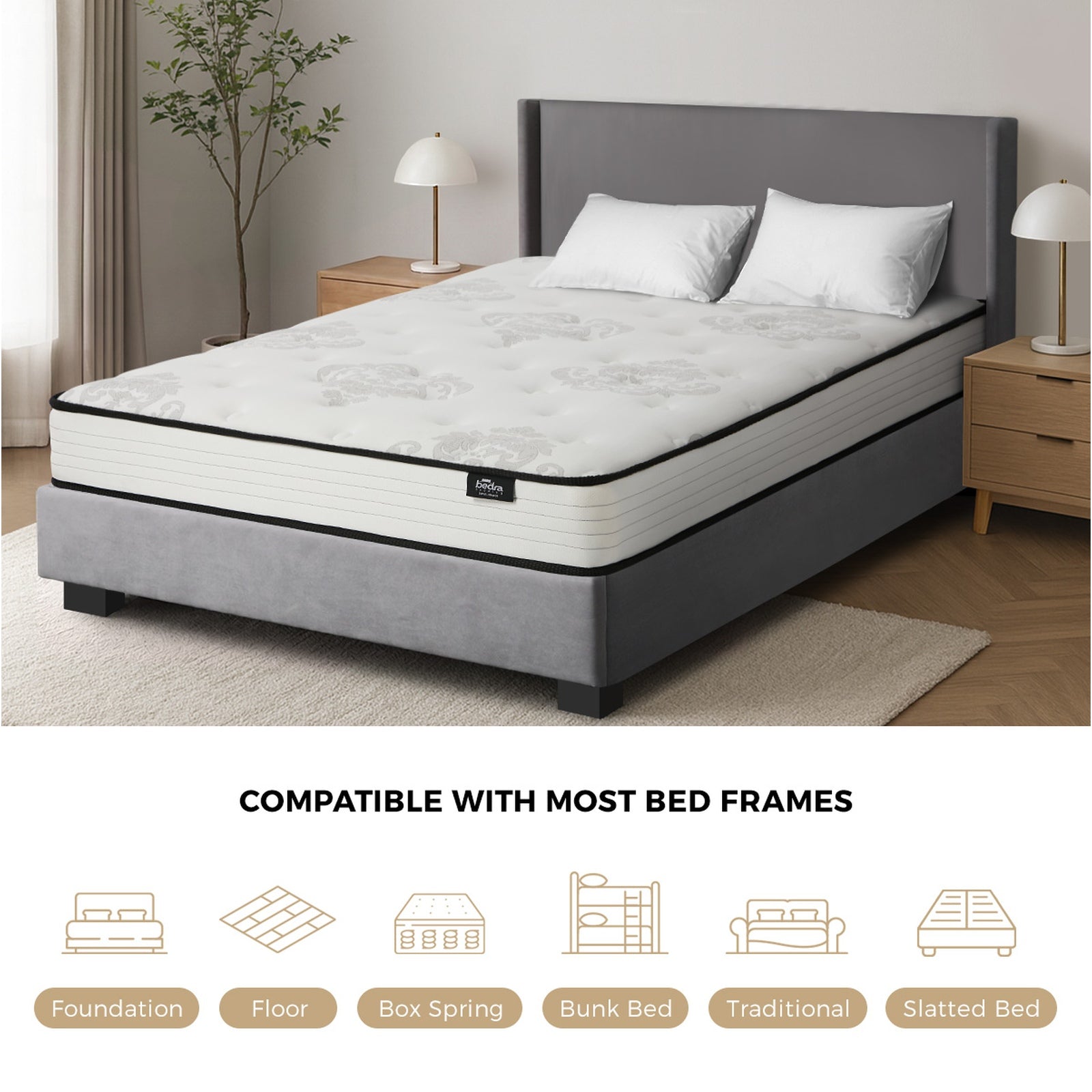Bedra Double Mattress Bonnell Spring Foam Bed Medium Firm Breathable 16cm