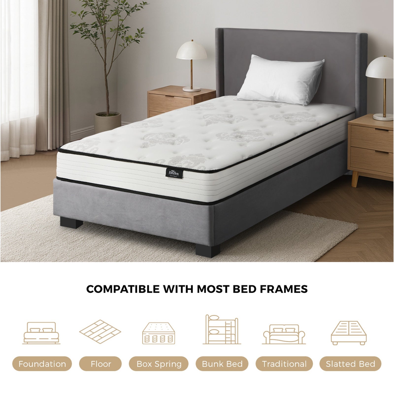 Bedra Single Mattress Bonnell Spring Foam Bed Medium Firm Breathable 16cm