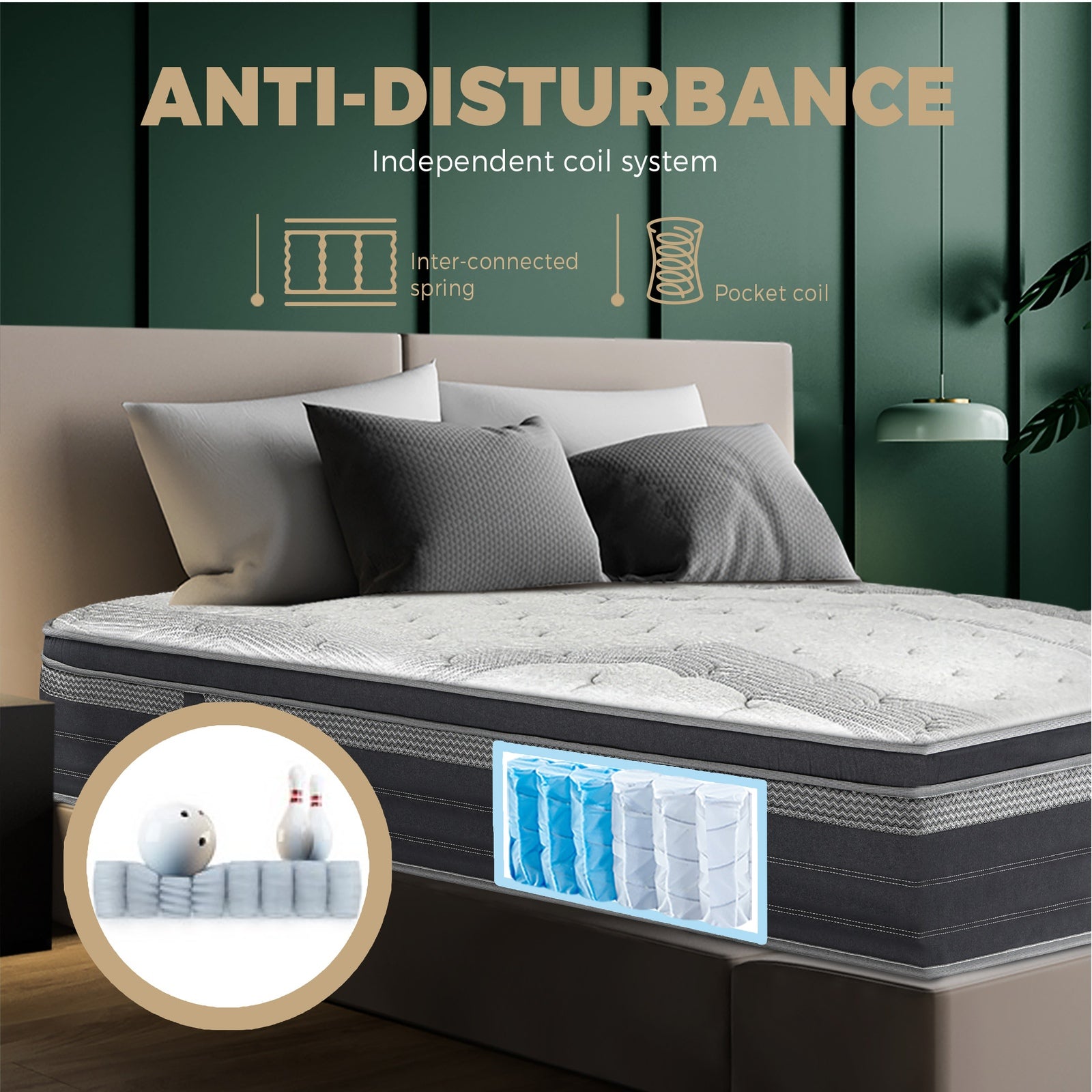 Bedra Queen Double King Mattress 7 Zone Euro Top Spring Natural Latex Foam 36cm - Sunyee