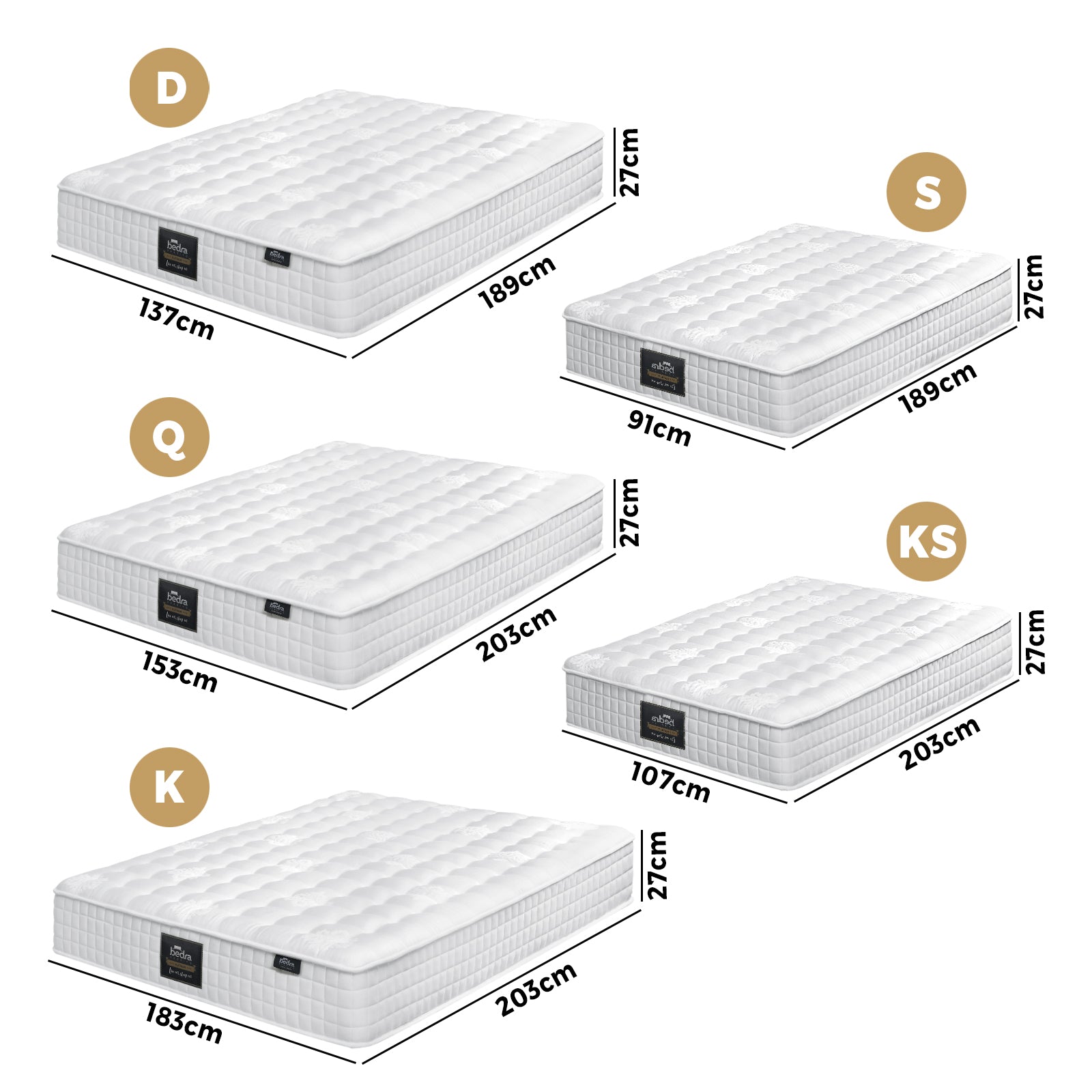Bedra Queen Double Single King Single King Mattress Pocket Spring Foam Bed 27cm - Sunyee
