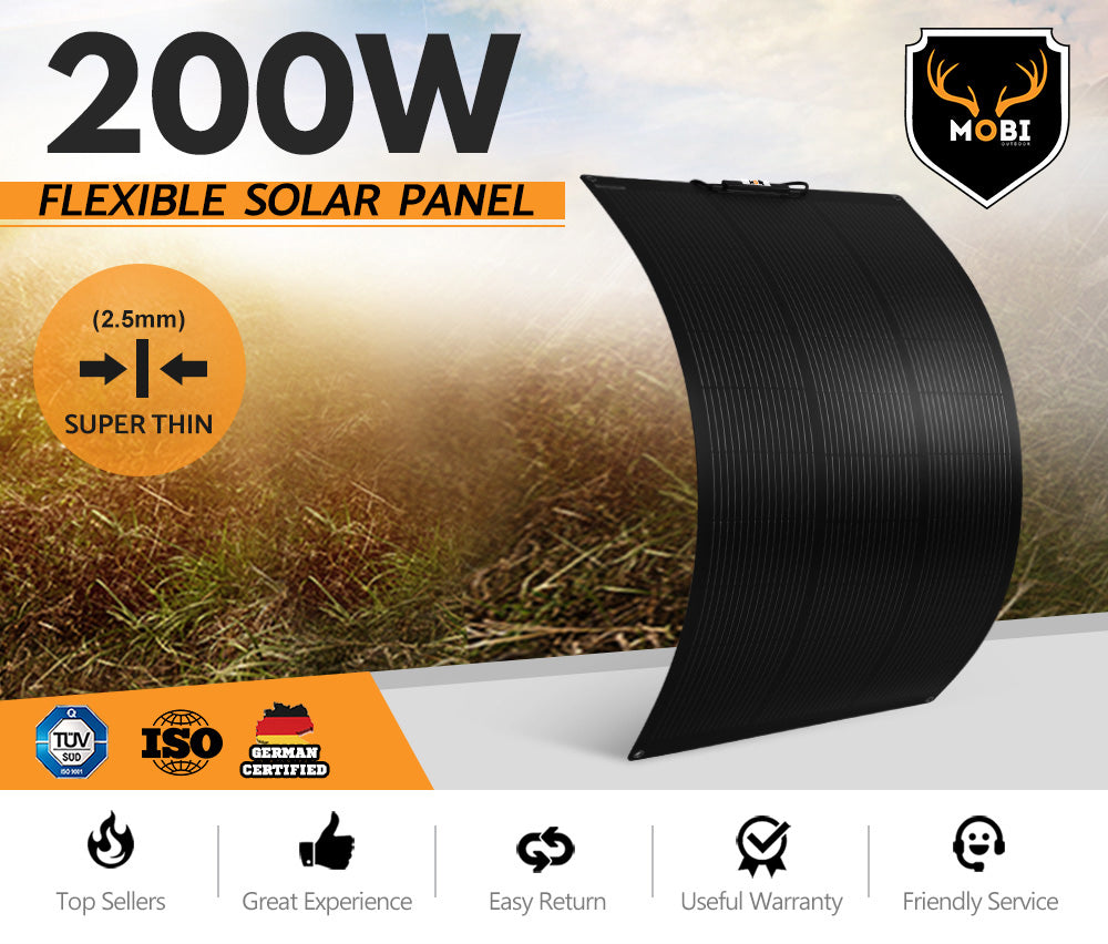 MOBI 200W Flexible Solar Panel Mono Cells 12V RV Boat Caravan Camping 4WD - Sunyee