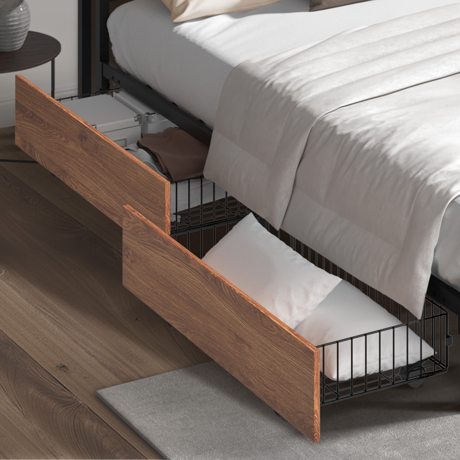 Oikiture Metal Bed Frame Queen Double King Size with LED Headboard Charging Port