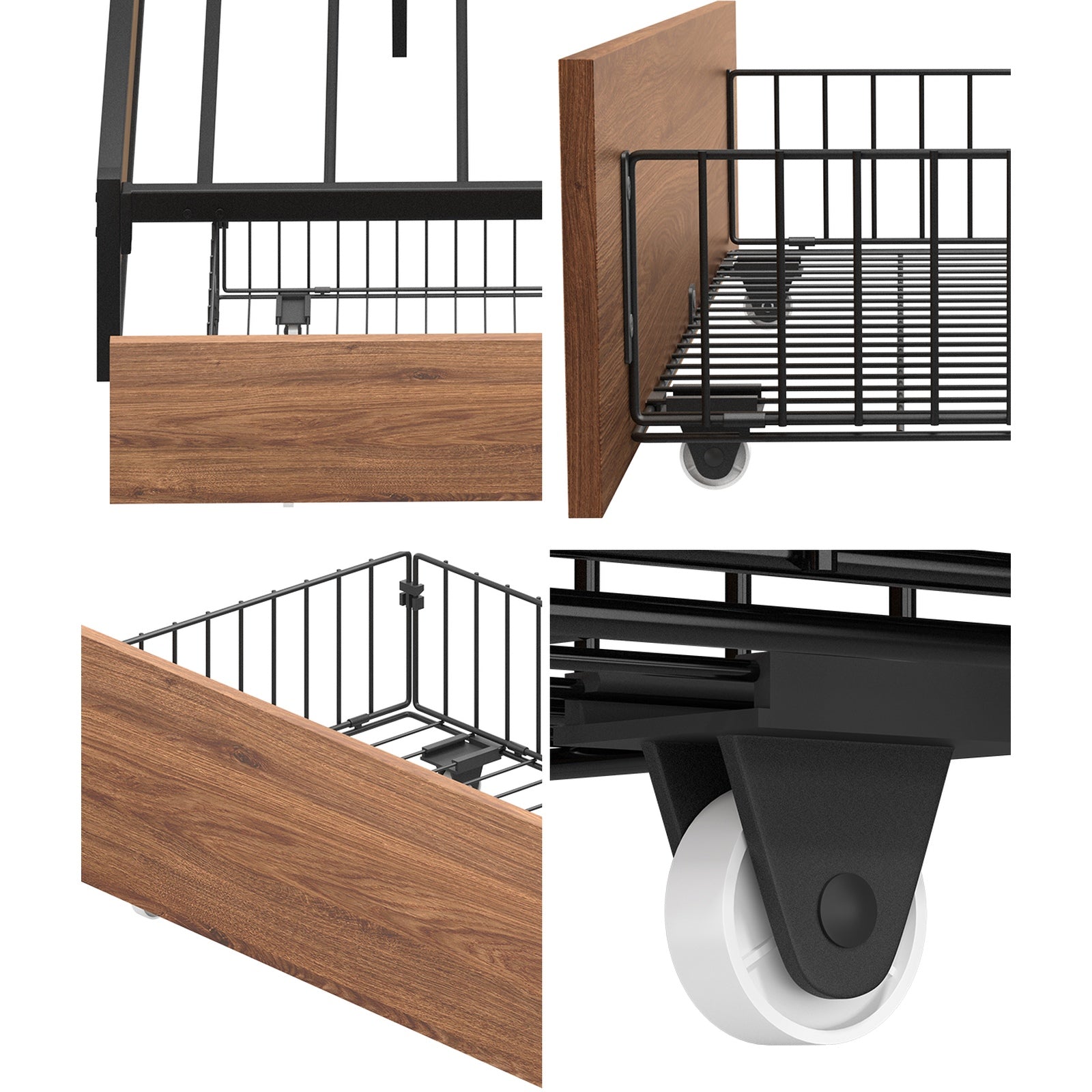 Oikiture 4x Bed Frame Storage Drawers with Wheels Metal Brown