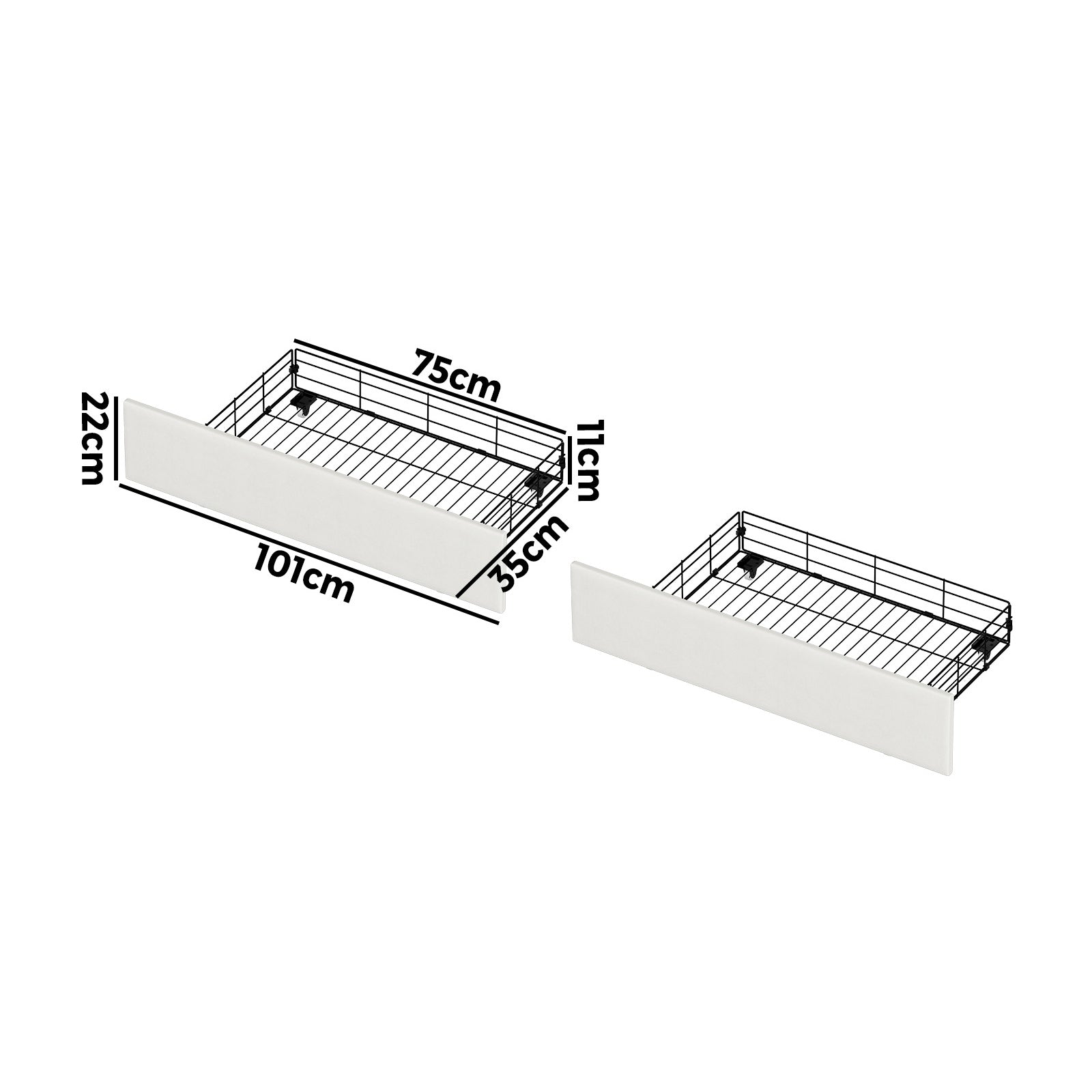 Oikiture Bed Frame Trundle Storage Metal Drawers Set of 2 White - Sunyee