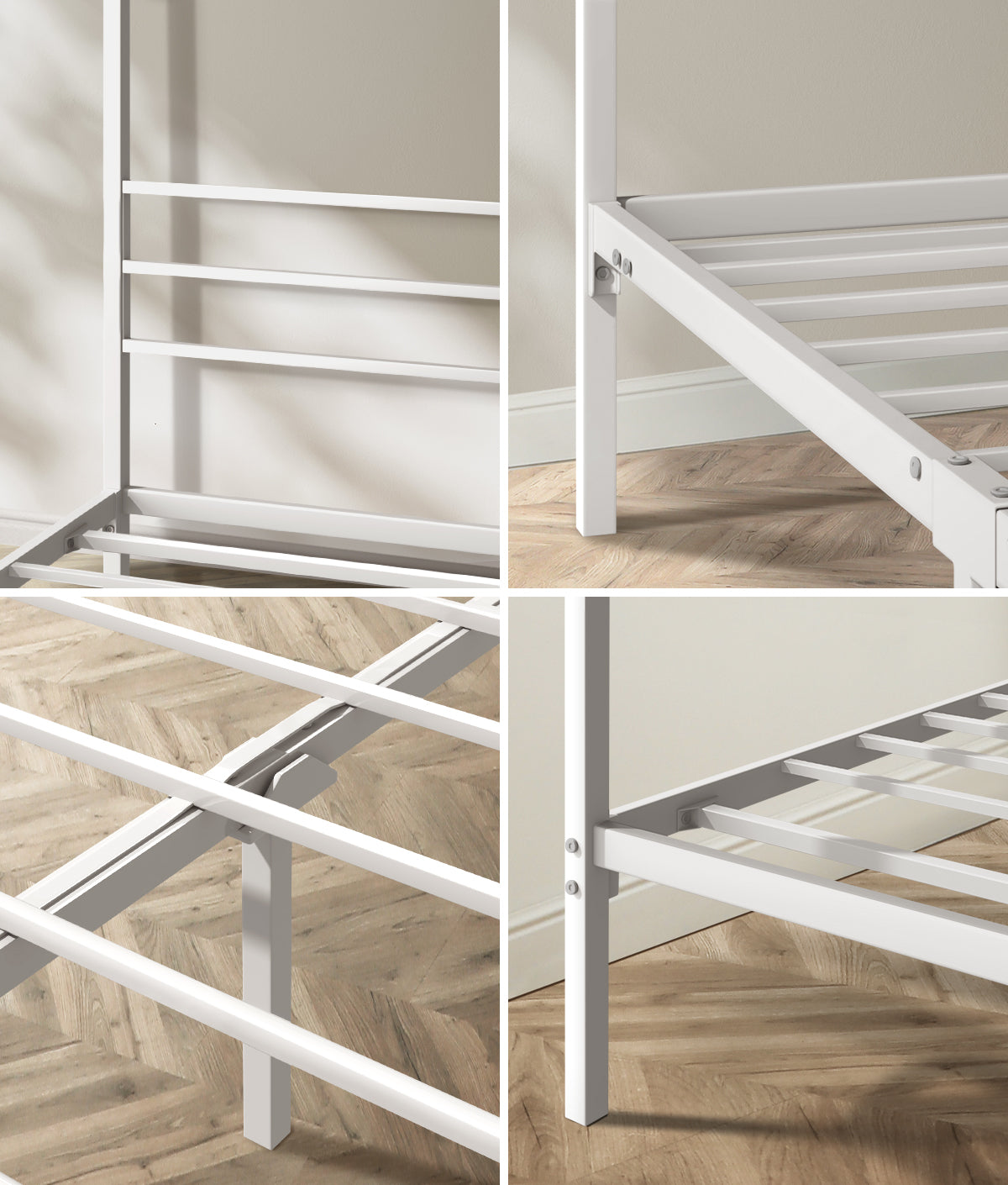 Oikiture Metal Canopy Bed Frame Double Size Beds Platform White